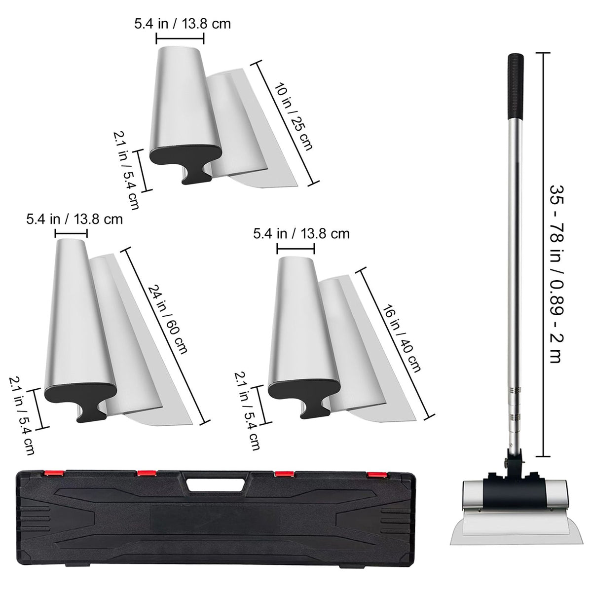 Drywall Skimming Blade Set 10 16 24 Inch with Extension Handle