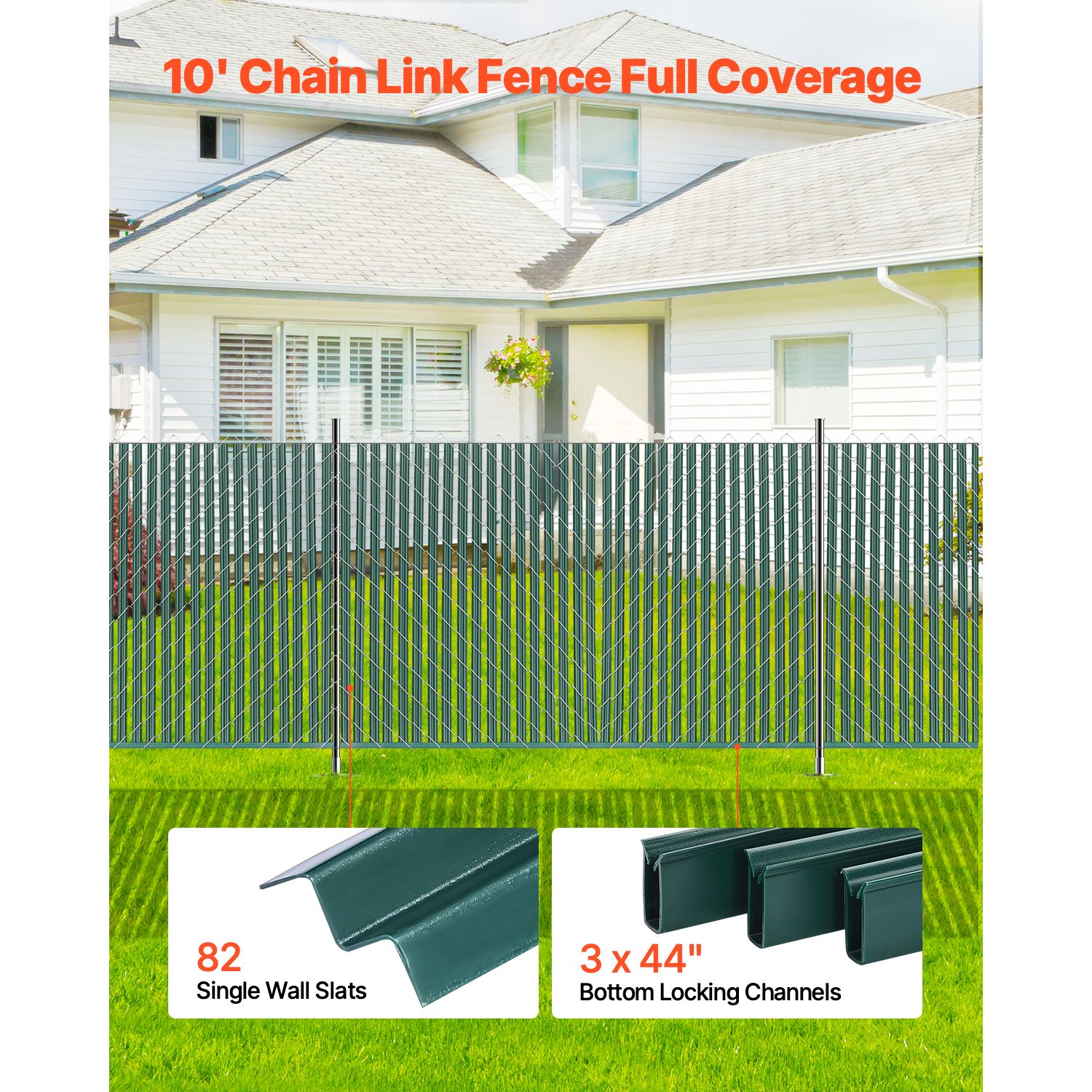 Chain Link Fence Privacy Slats 4FT HDPE Bottom Locking Green 10FT Coverage