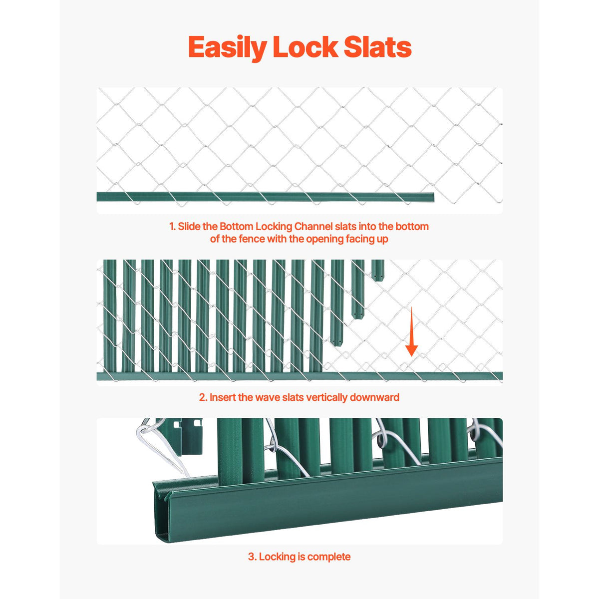 Chain Link Fence Privacy Slats 4FT HDPE Bottom Locking Green 10FT Coverage
