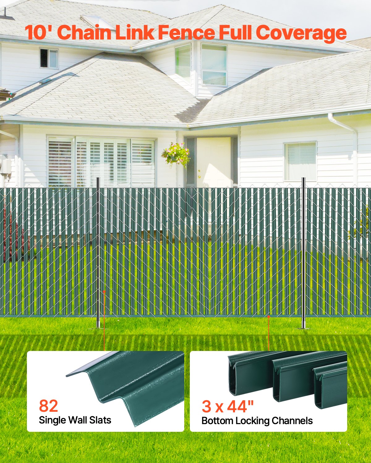 Bottom Locking Privacy Slats, Single-Wall Vertical Bottom-Locking Slats for Chain-Link Fence, High-Density HDPE Chain Link Slats Ideally Fit 1.2 m High Fence for Garden Farm Sports Field(Green)