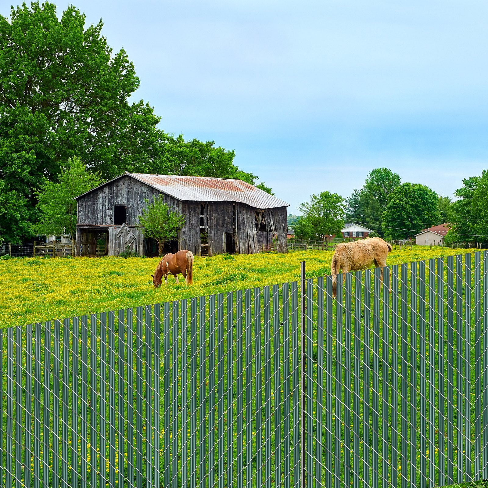 Bottom Locking Privacy Slats, Single-Wall Vertical Bottom-Locking Slats for Chain-Link Fence, High-Density HDPE Chain Link Slats Ideally Fit 1.2 m High Fence for Garden Farm Sports Field(Green)