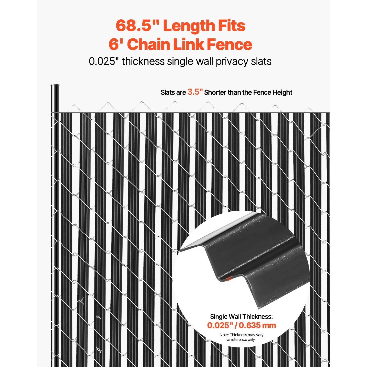 6ft Chain Link Fence Privacy Slats HDPE Bottom Locking Black 82 Pack