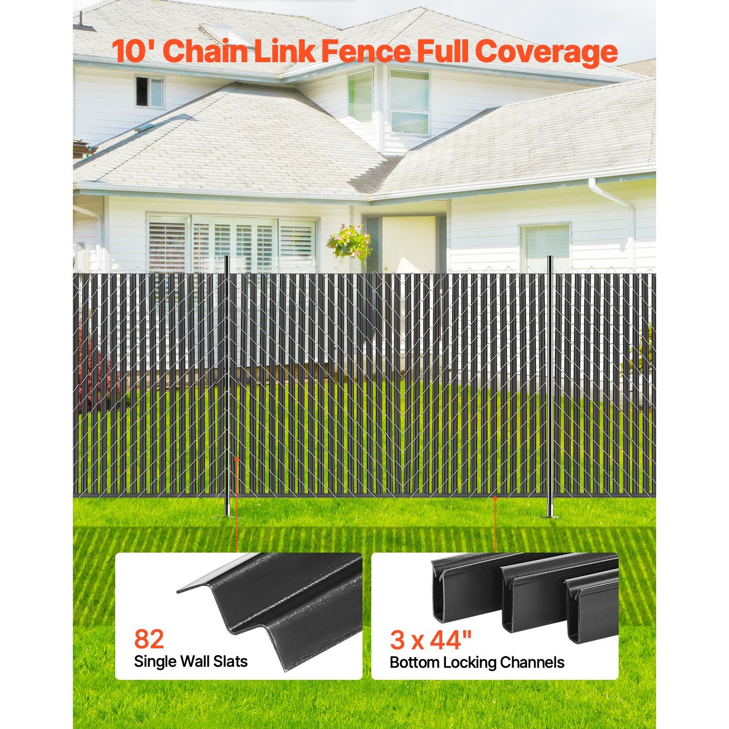 6ft Chain Link Fence Privacy Slats HDPE Bottom Locking Black 82 Pack