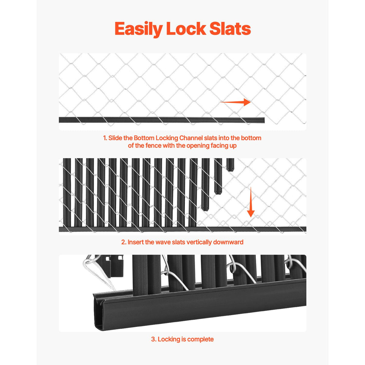 6ft Chain Link Fence Privacy Slats HDPE Bottom Locking Black 82 Pack