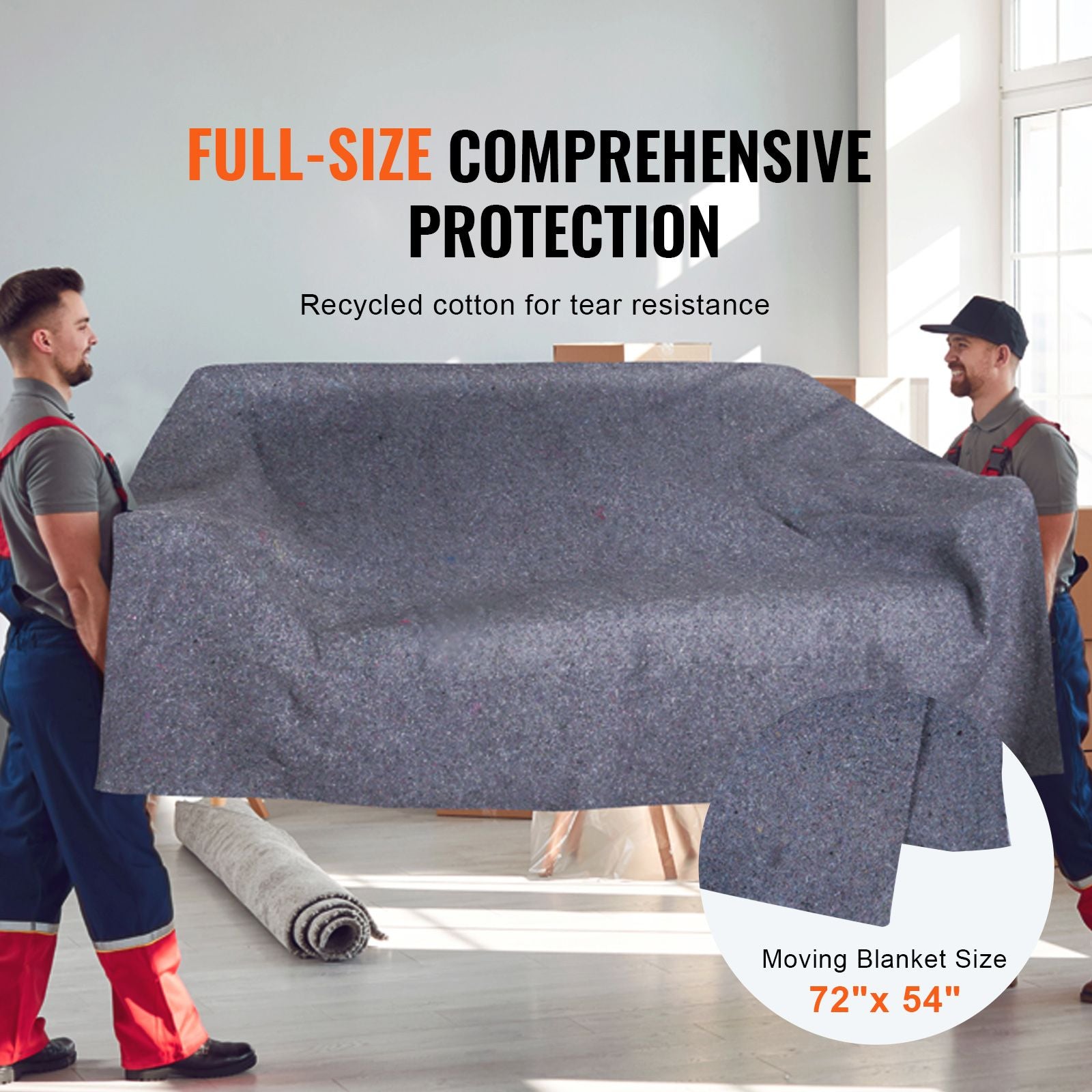 Moving Blankets, 1829 x 1372 mm, 12 kg/dz Weight, 12 Pack, Professional Recycled Cotton Packing Blanket, Large Heavy Duty Shipping Mover Pads Perfect for Protecting Furniture, Floors, Appliances