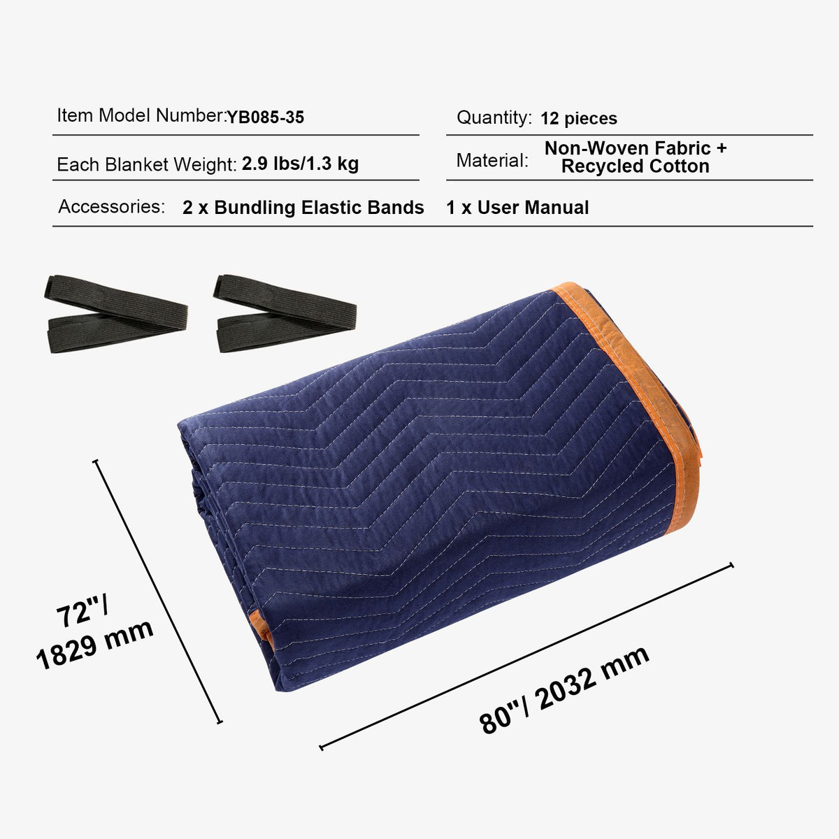 12 Pack Heavy Duty Moving Blankets Furniture Packing Pads 2032x1829mm