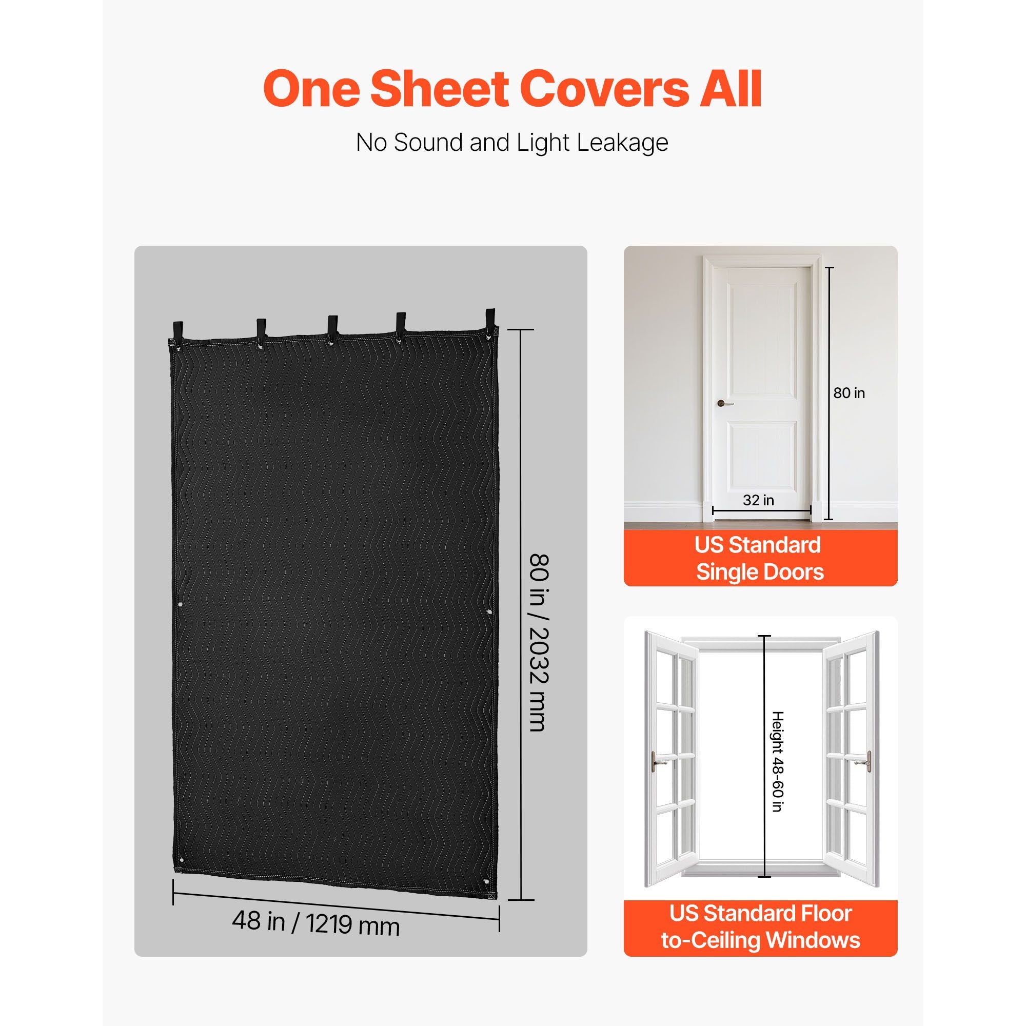 Sound Dampening Blankets, Soundproof Curtains with 2032 x 1219 mm, Soundproof Blanket with Grommets, Studio Grommeted Blanket, for Window, Door, Light Blocker, Music Recording, Black