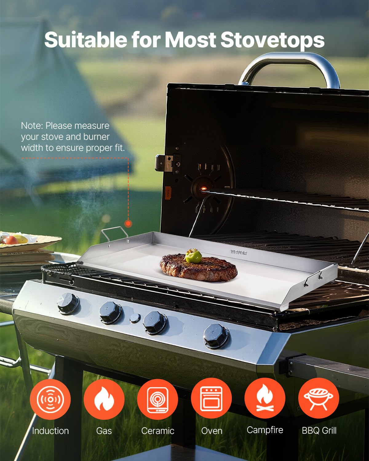 36x22 in Flat Top Griddle Stainless Steel Universal BBQ Grill Pan Cookware