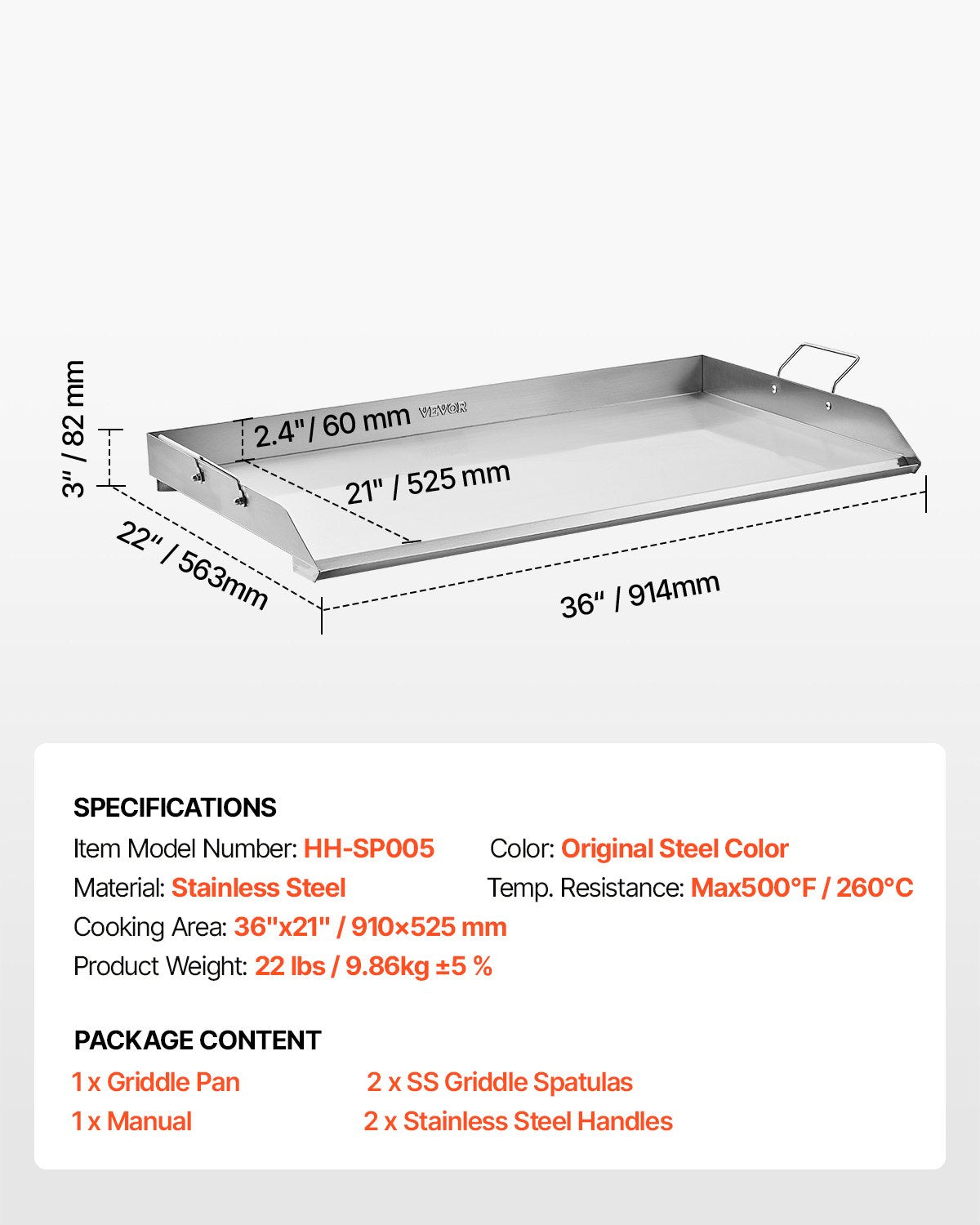 36x22 in Flat Top Griddle Stainless Steel Universal BBQ Grill Pan Cookware