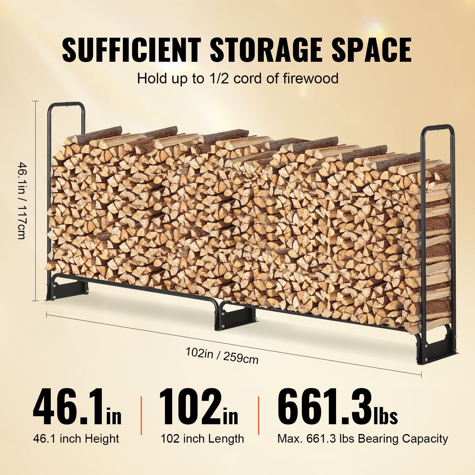 Firewood Rack with Cover 8.4FT Outdoor Log Holder 660lbs Steel Wood Storage