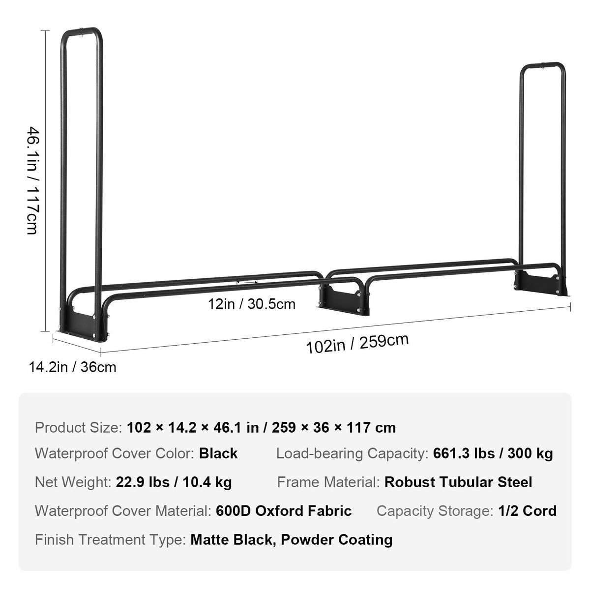 Firewood Rack with Cover 8.4FT Outdoor Log Holder 660lbs Steel Wood Storage