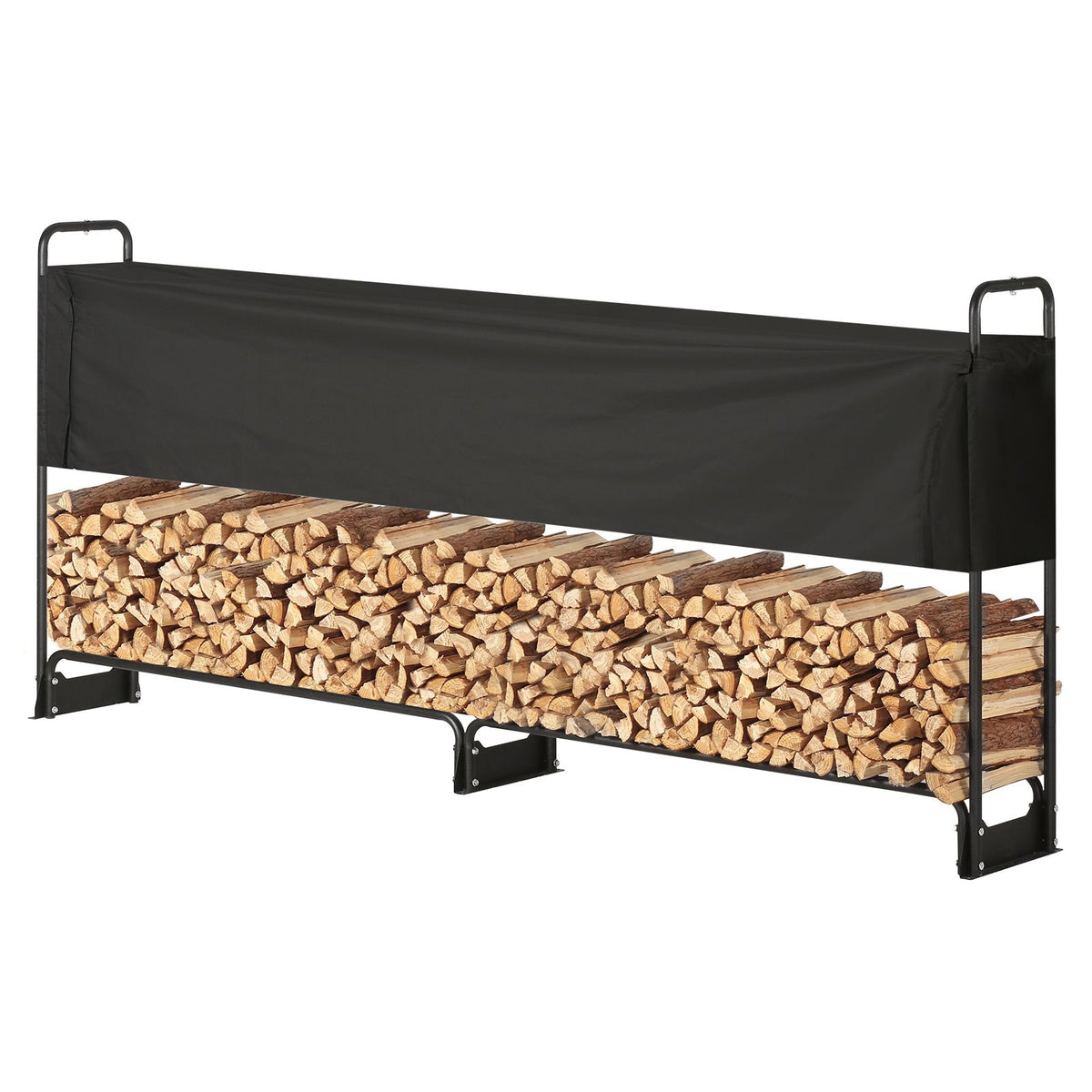 Firewood Rack with Cover 8.4FT Outdoor Log Holder 660lbs Steel Wood Storage