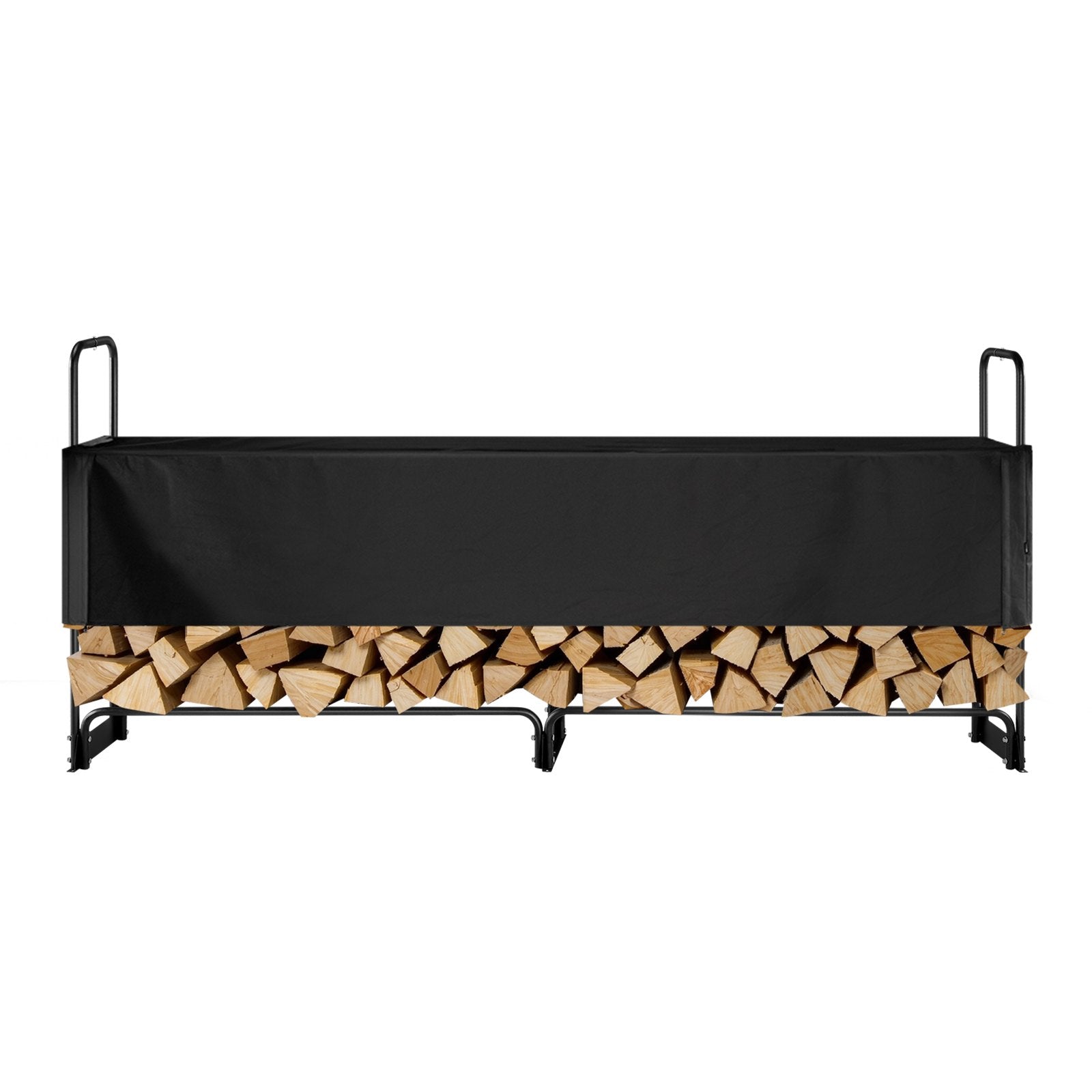 Firewood Rack with Waterproof Cover, 257 x 36 x 117 cm Outdoor Firewood Holder, 660lb Weight Capacity, 1/2 Cord Log Holder, Half-Covered, Powder-coated Wood Storage Rack for Fireplace Deck