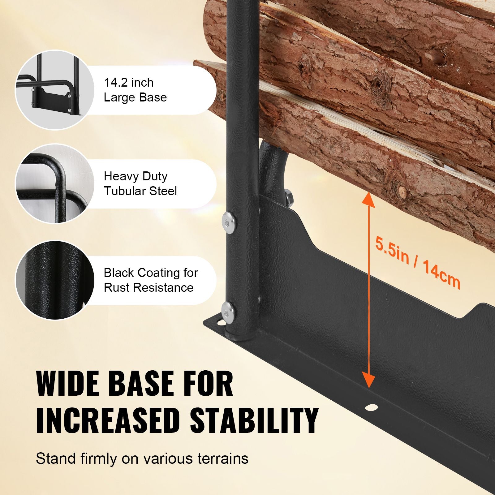 Firewood Rack with Waterproof Cover, 383 x 36 x 117 cm Outdoor Firewood Holder, 660lb Weight Capacity, 1/2 Cord Log Holder, Half-Covered, Powder-coated Wood Storage Rack for Fireplace Deck