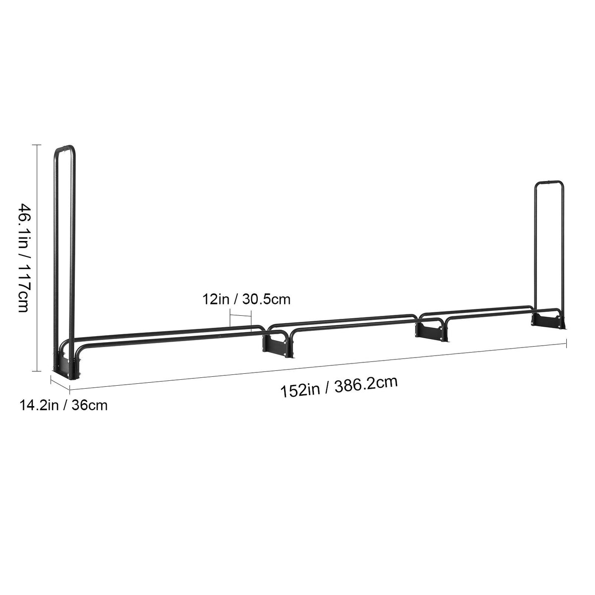 Firewood Rack with Waterproof Cover, 383 x 36 x 117 cm Outdoor Firewood Holder, 660lb Weight Capacity, 1/2 Cord Log Holder, Half-Covered, Powder-coated Wood Storage Rack for Fireplace Deck