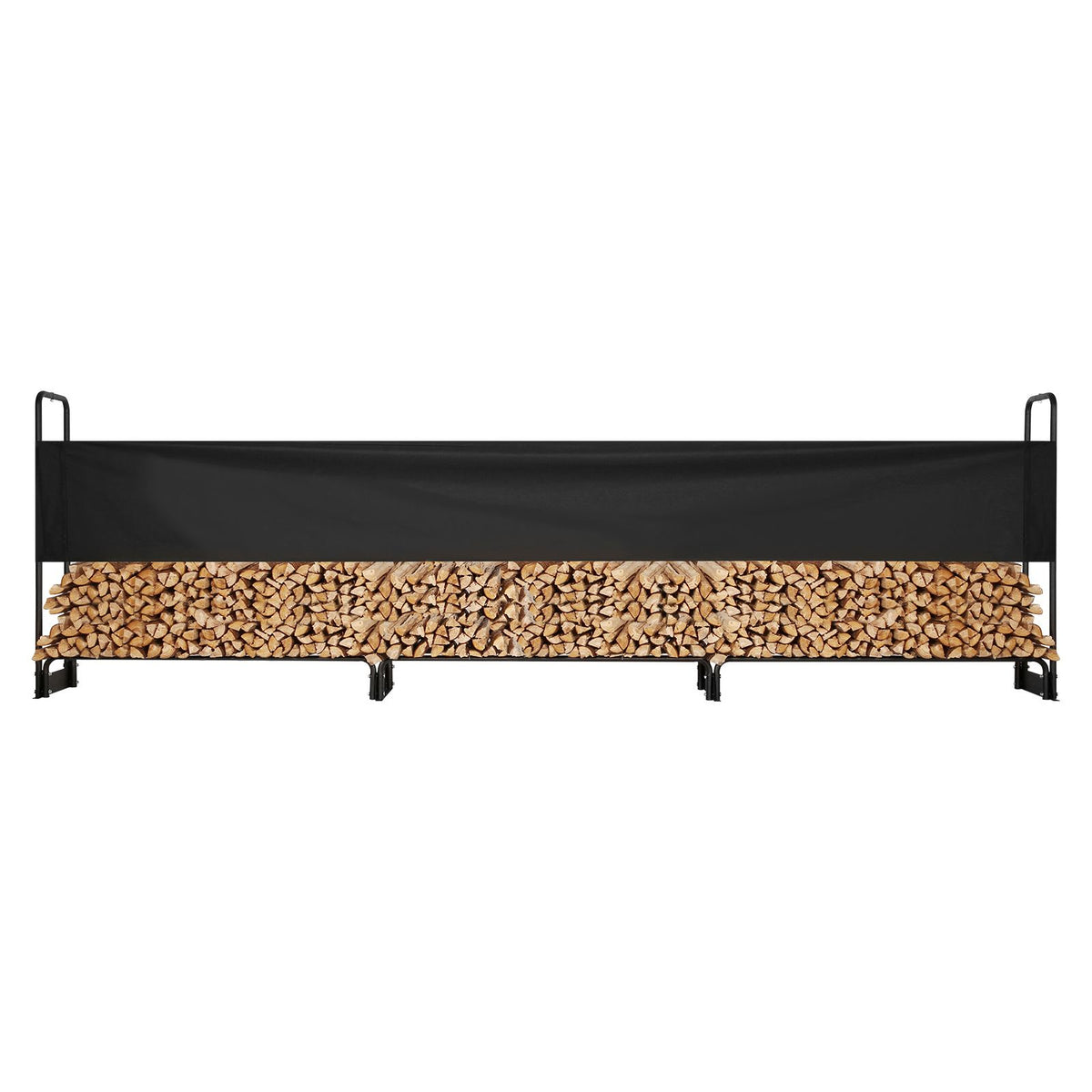 Firewood Rack with Waterproof Cover, 383 x 36 x 117 cm Outdoor Firewood Holder, 660lb Weight Capacity, 1/2 Cord Log Holder, Half-Covered, Powder-coated Wood Storage Rack for Fireplace Deck