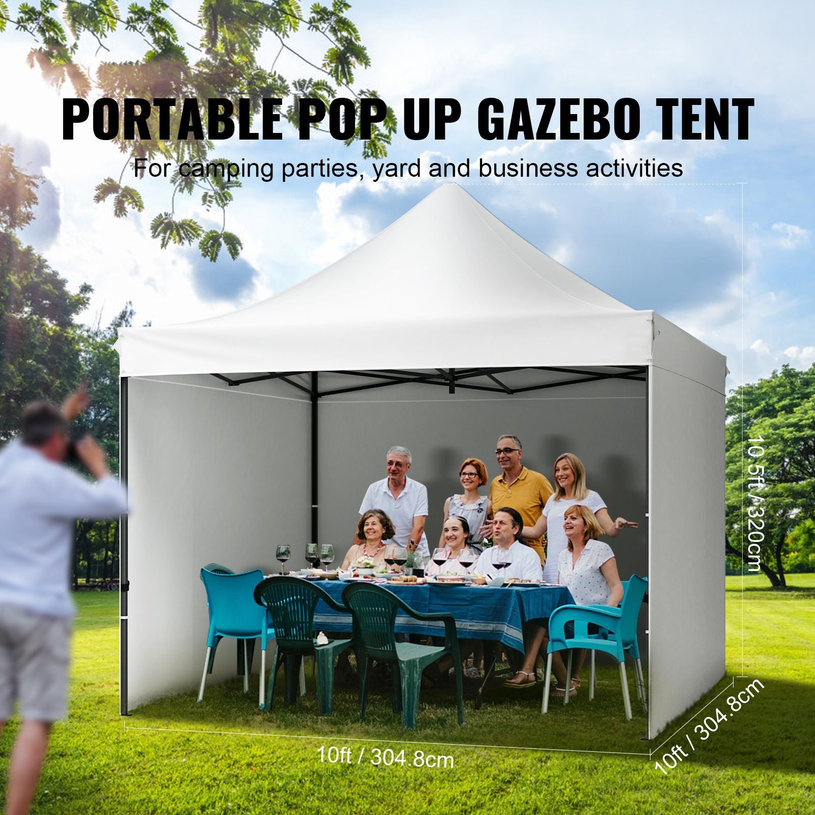 Pop Up Canopy Tent Outdoor Gazebo Tent 10x10FT with Sidewalls & Bag White