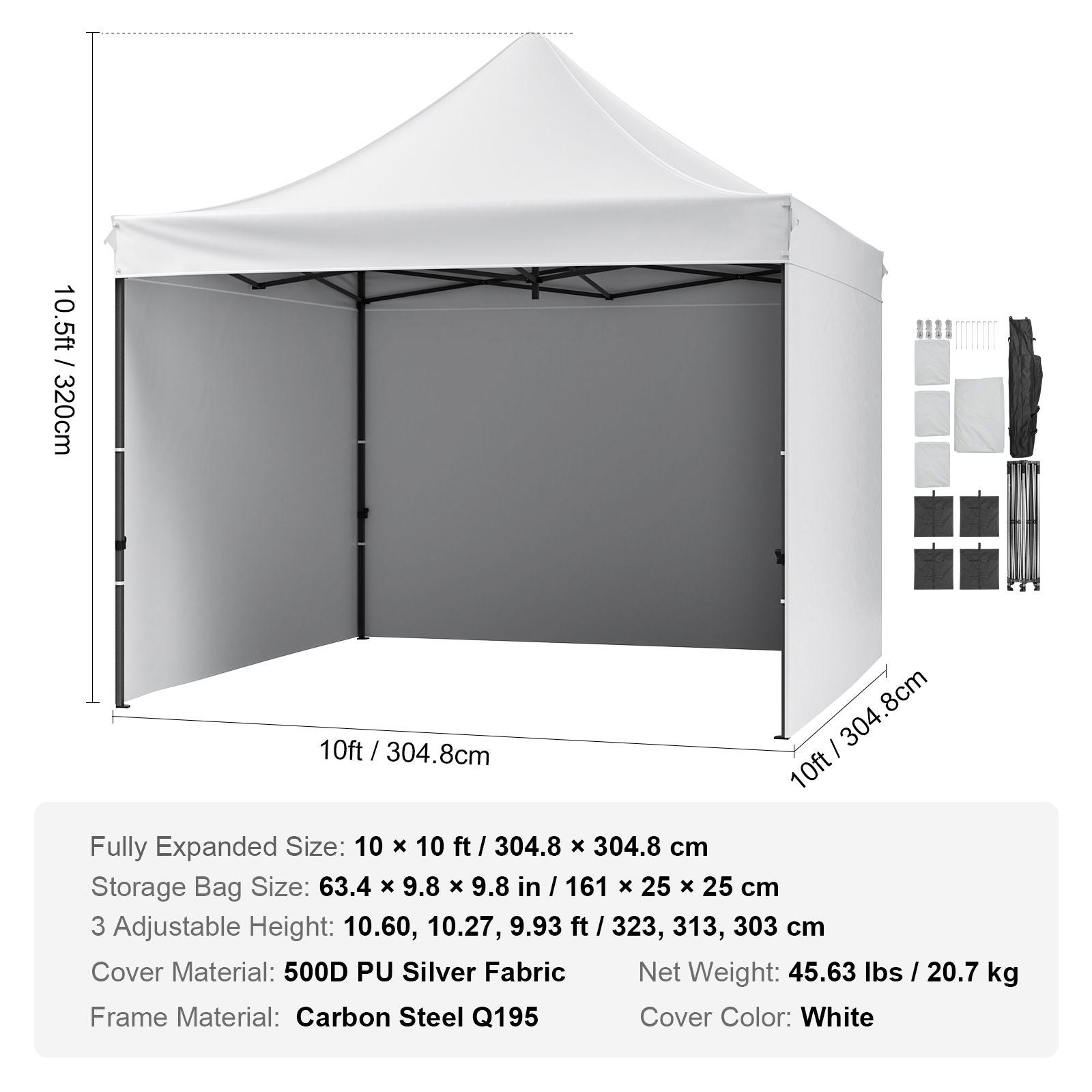 Pop Up Canopy Tent Outdoor Gazebo Tent 10x10FT with Sidewalls & Bag White