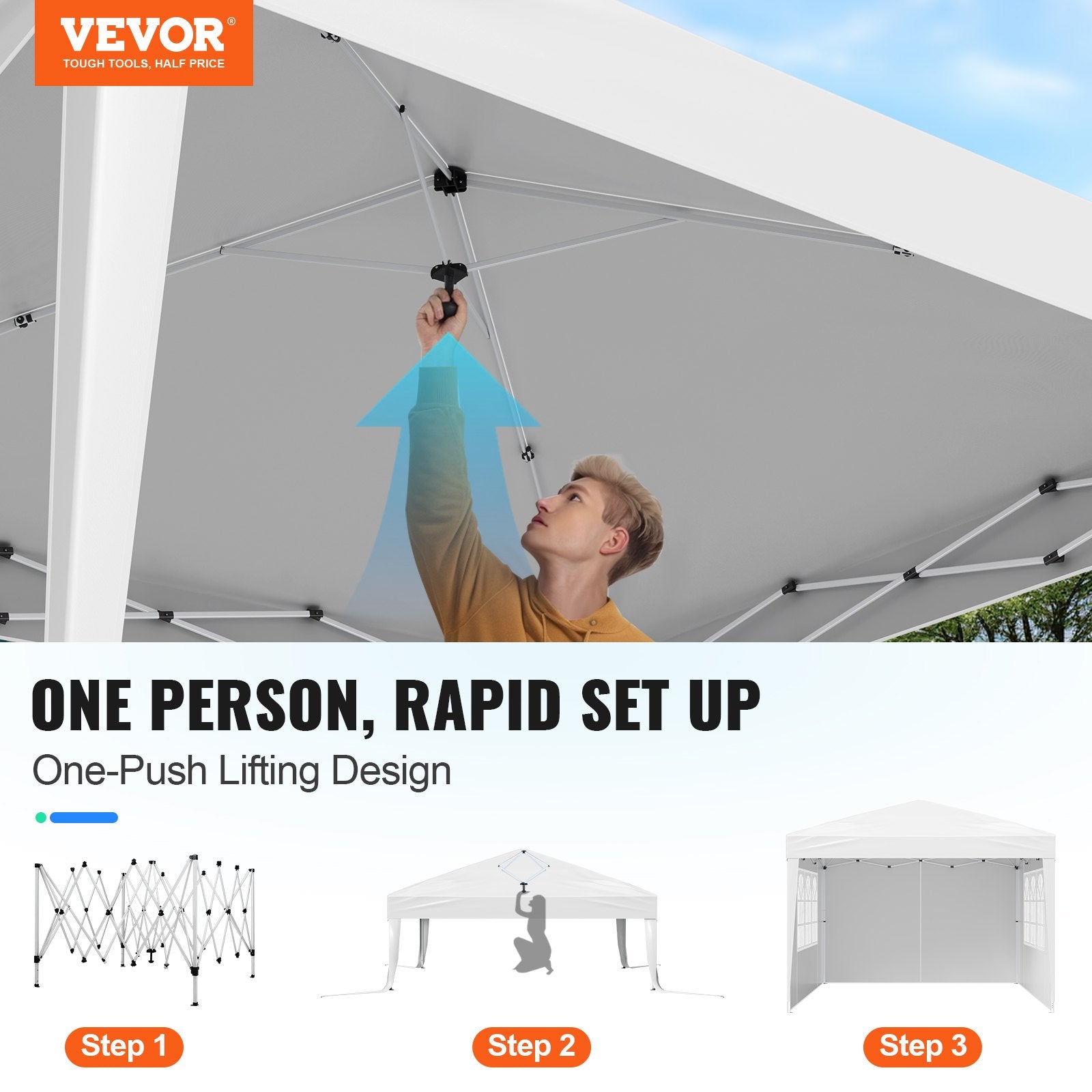 Pop Up Canopy, 2.95 x 2.95 m Instant Canopy Portable Gazebo with 3 Sidewalls & 2 Ventilated Windows, Height Adjustable Pop-Up Outdoor Shelter Tent for Events, Patio, Backyard, Party, Parking