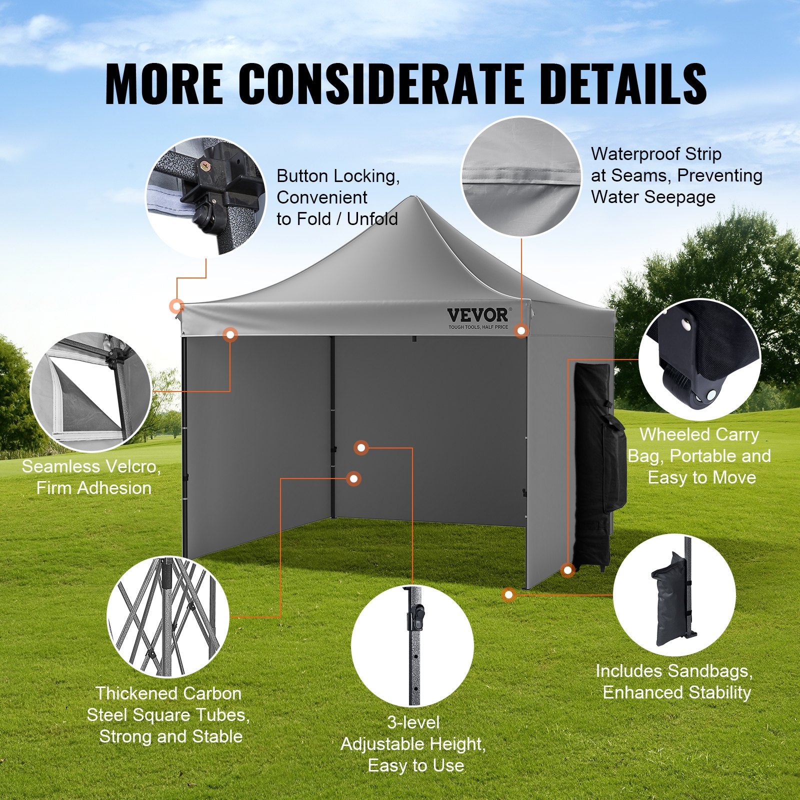 304.8 x 304.8 cm Pop up Canopy with Removable Sidewalls, Instant Canopies Portable Gazebo & Wheeled Bag, UV Resistant Waterproof, Enclosed Canopy Tent for Outdoor Events, Patio, Backyard, Party