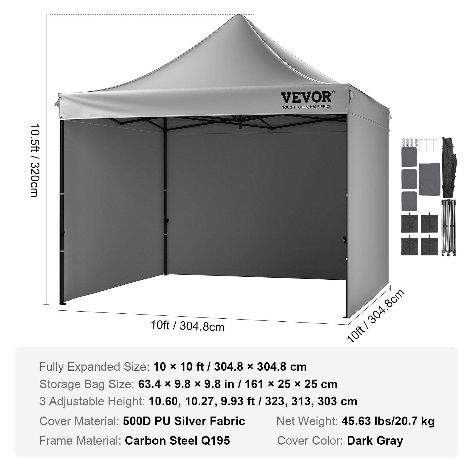 304.8 x 304.8 cm Pop up Canopy with Removable Sidewalls, Instant Canopies Portable Gazebo & Wheeled Bag, UV Resistant Waterproof, Enclosed Canopy Tent for Outdoor Events, Patio, Backyard, Party