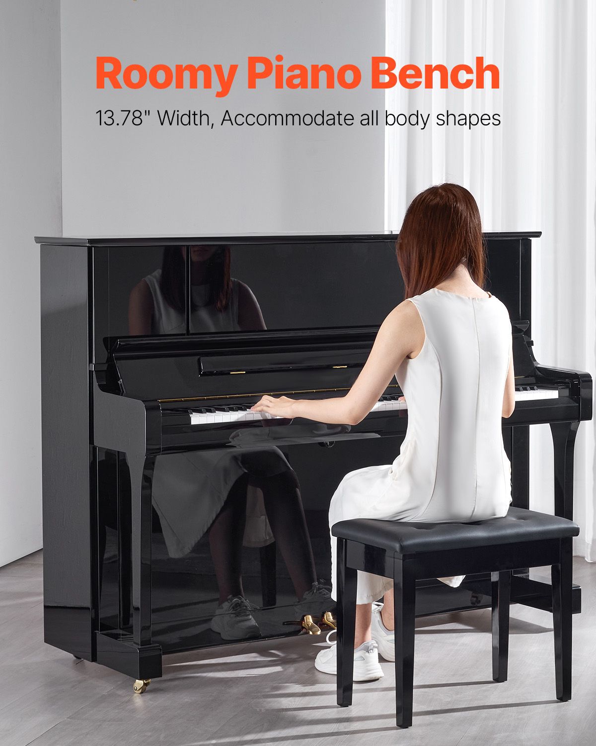 Piano Bench Stool with Storage Compartment Padded Keyboard Seat Wooden Chair