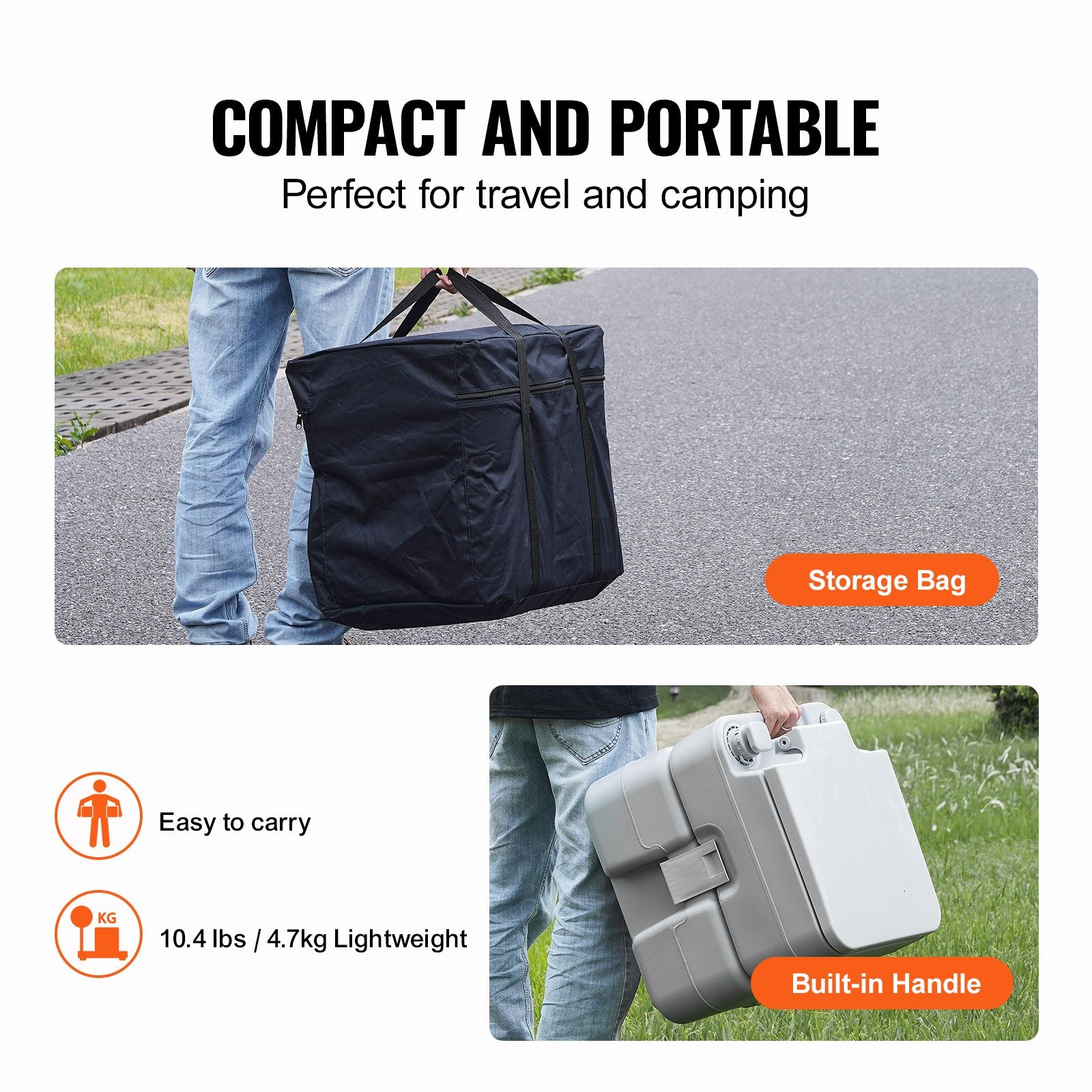 Portable Toilet for Camping, Porta Potty with Carry Bag, 5.3 Gal Waste Tank & 3.2 Gal Flush Tank, Push-Button Pressurized Flush Commode, Leak-proof and Odourless Travel Toilet for Camping Car