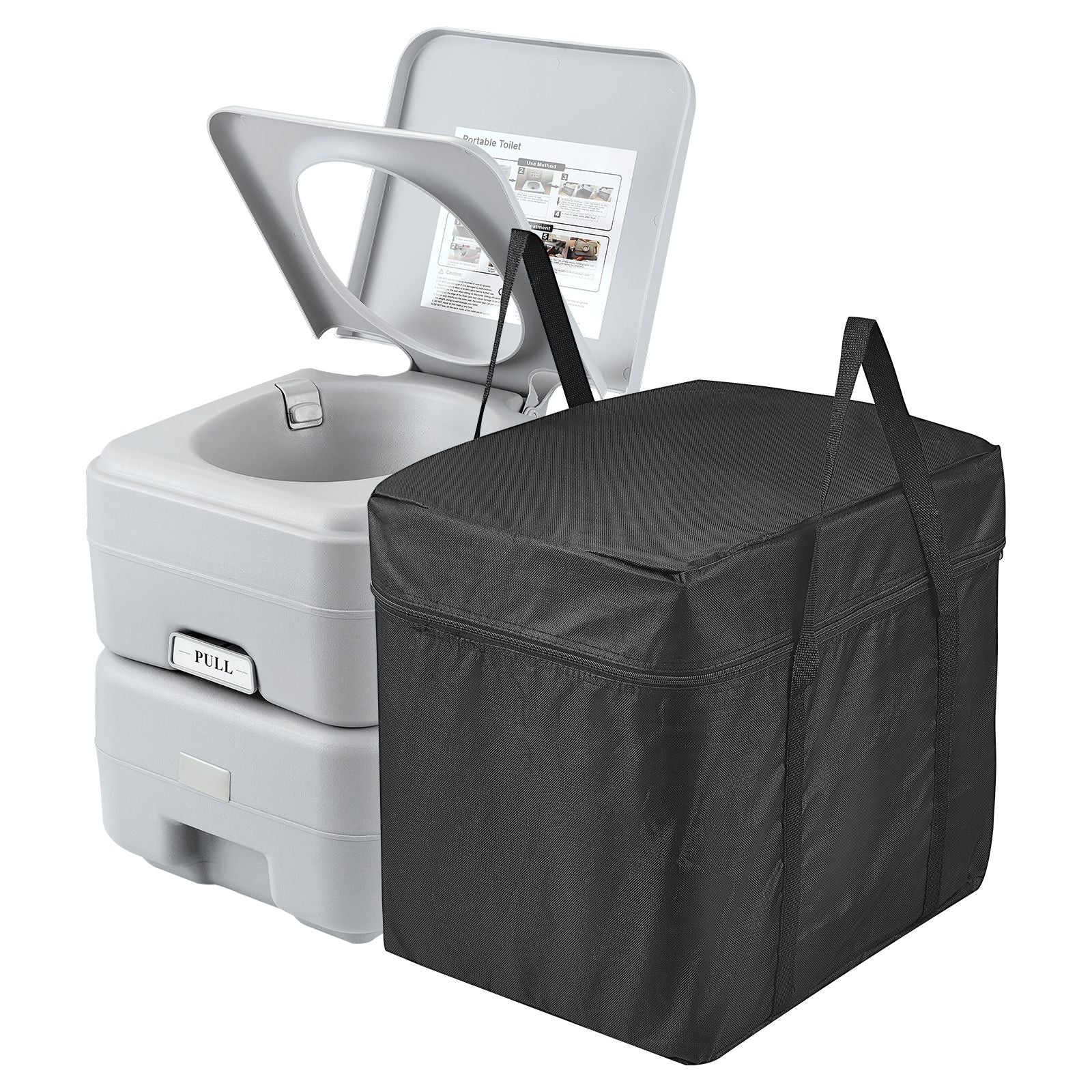 Portable Toilet for Camping, Porta Potty with Carry Bag, 5.3 Gal Waste Tank & 3.2 Gal Flush Tank, Push-Button Pressurized Flush Commode, Leak-proof and Odourless Travel Toilet for Camping Car