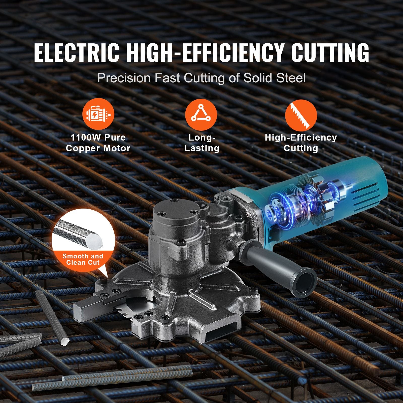 1100W Electric Rebar Cutter Cutting up to 3/2In 4-40mm