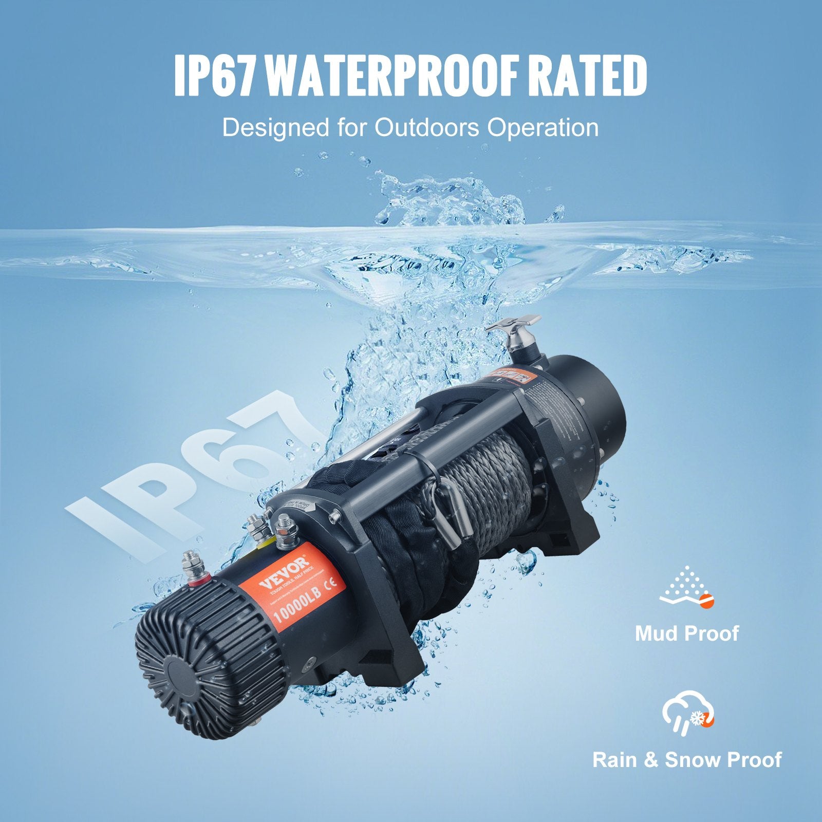 Electric Winch, 4536 kg Load Capacity Nylon Rope Winch, IP67 8.9 mm x 25.9 m ATV Winch with Wireless Handheld Remote & Hawse Fairlead for Towing Jeep Off-Road SUV Truck Car Trailer Boat