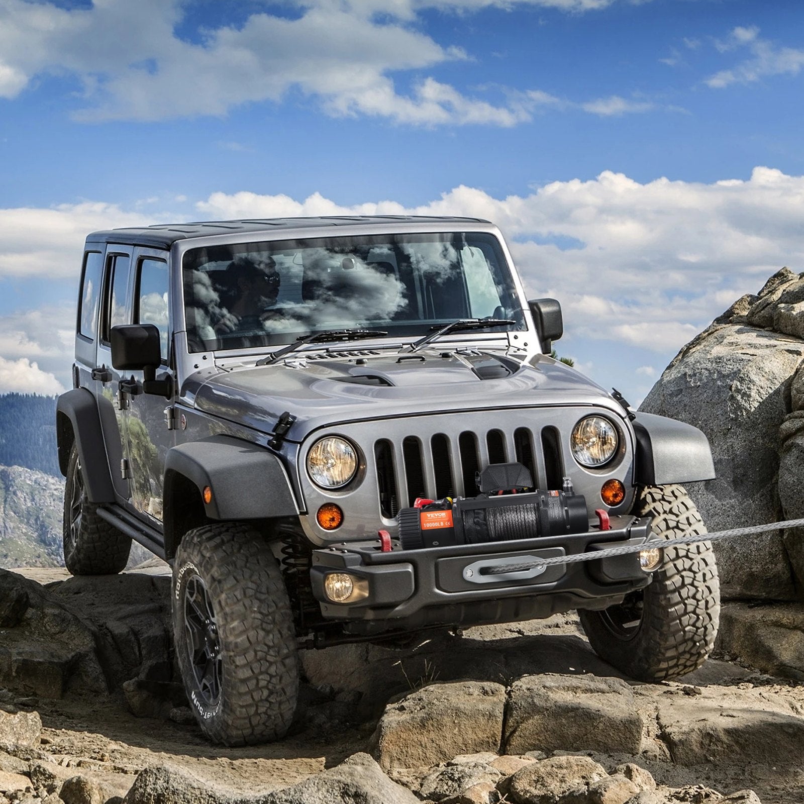 Electric Winch, 4536 kg Load Capacity Nylon Rope Winch, IP67 8.9 mm x 25.9 m ATV Winch with Wireless Handheld Remote & Hawse Fairlead for Towing Jeep Off-Road SUV Truck Car Trailer Boat