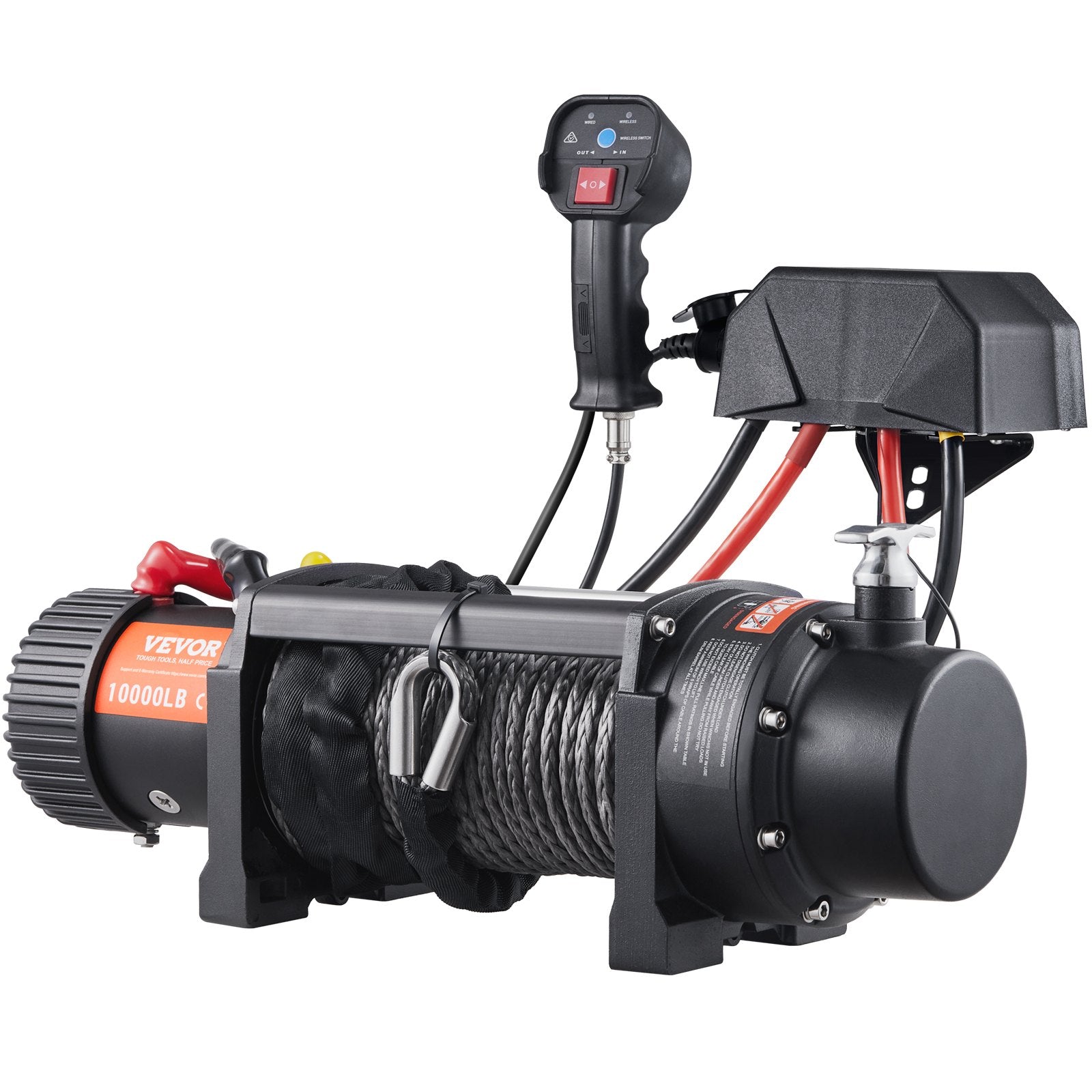 Electric Winch, 4536 kg Load Capacity Nylon Rope Winch, IP67 8.9 mm x 25.9 m ATV Winch with Wireless Handheld Remote & Hawse Fairlead for Towing Jeep Off-Road SUV Truck Car Trailer Boat