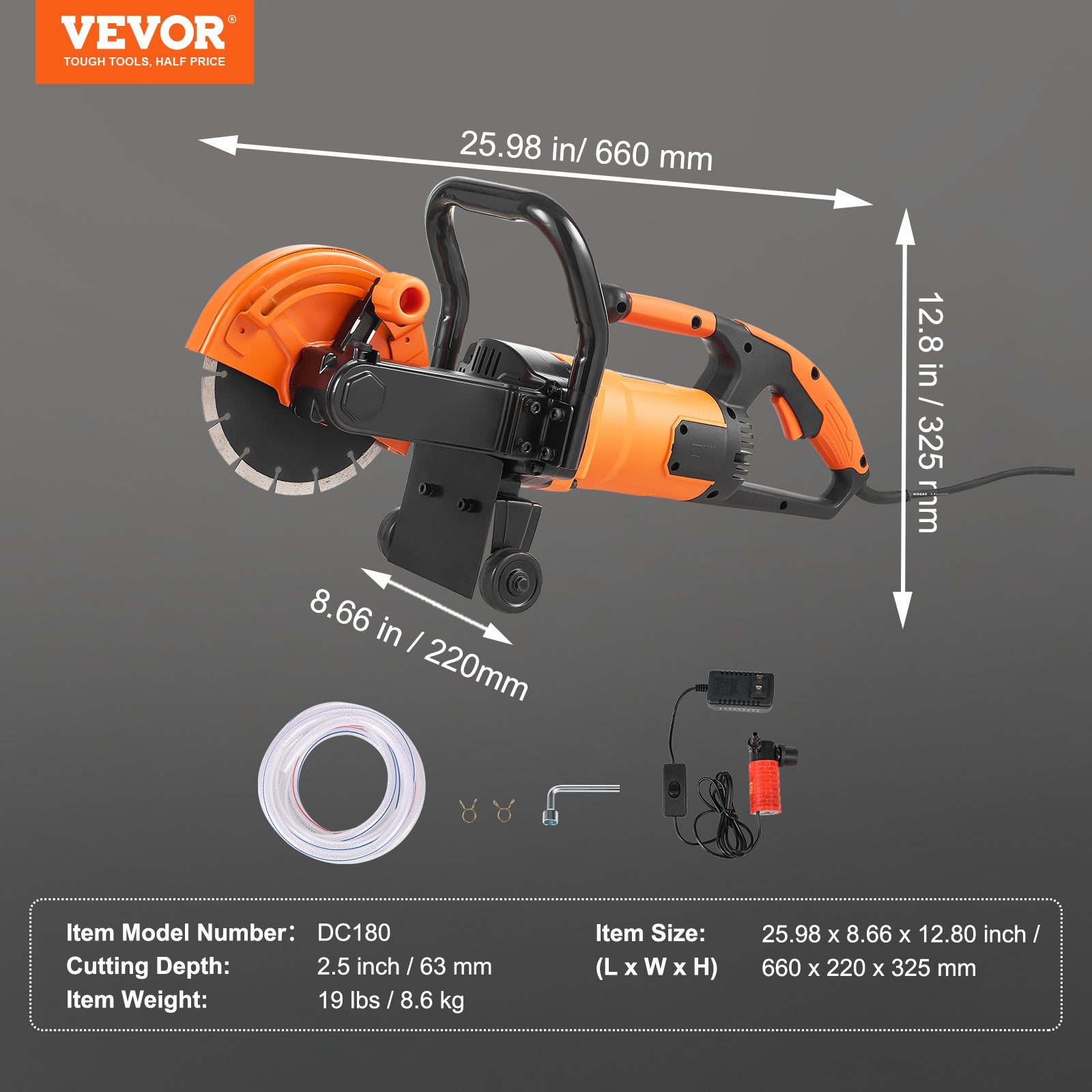 Electric Concrete Saw, 7 in Circular Saw Cutter, 2000 W High Power with Max. 2.5 in Cutting Depth, Wet/Dry Disk Saw Cutter Includes Water Line, Pump and Blade, for Stone, Brick