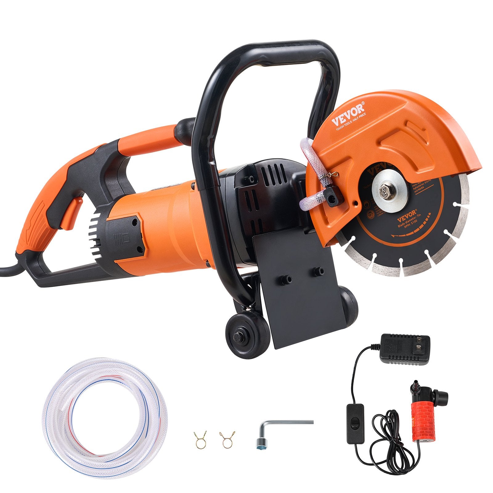 Electric Concrete Saw, 7 in Circular Saw Cutter, 2000 W High Power with Max. 2.5 in Cutting Depth, Wet/Dry Disk Saw Cutter Includes Water Line, Pump and Blade, for Stone, Brick