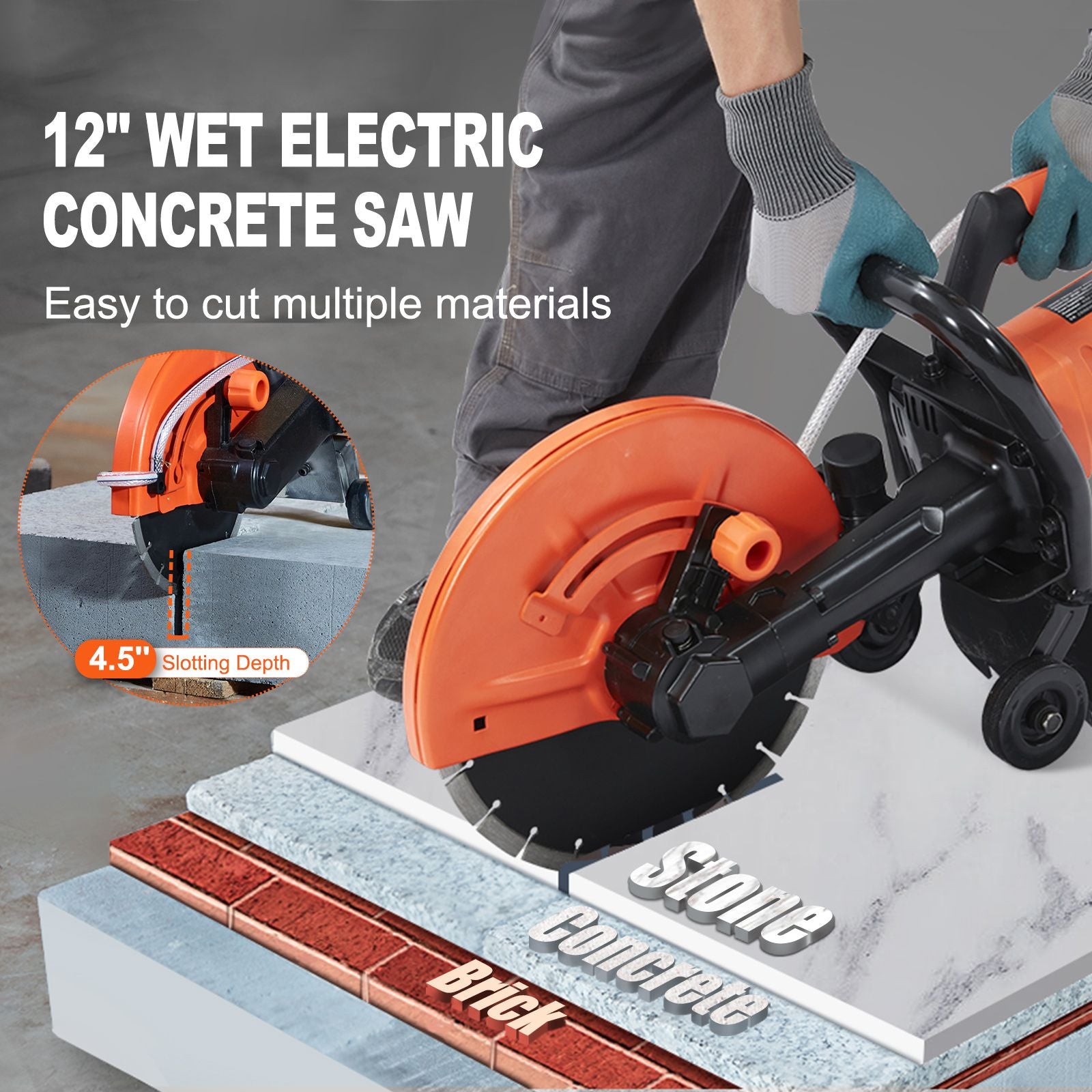 30.48cm Electric Concrete Saw Wet/Dry Saw Cutter with Water Pump and Blade