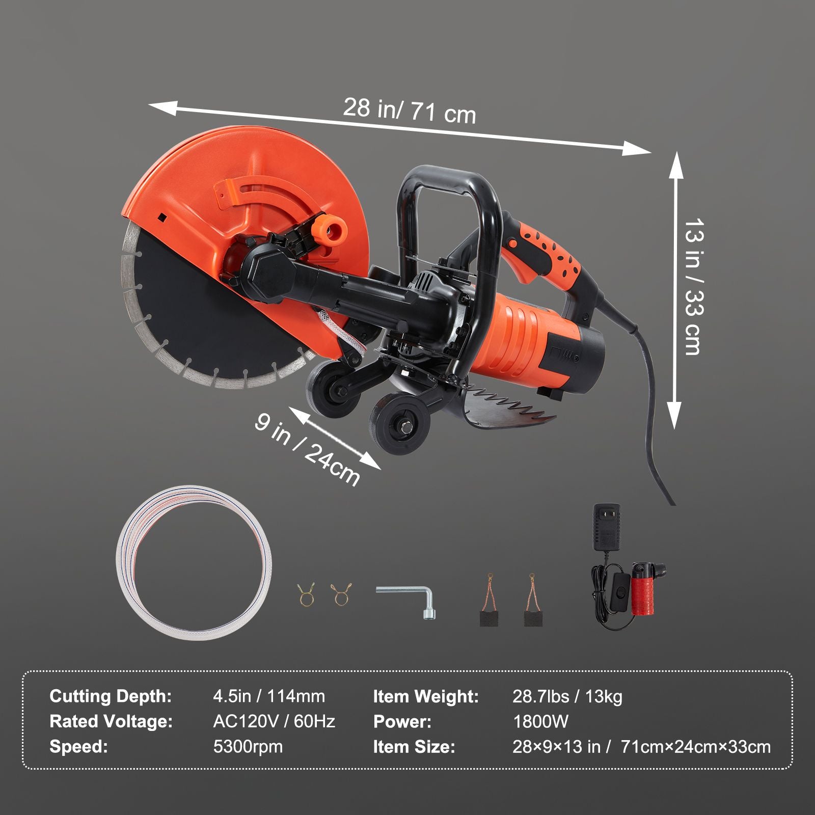 30.48cm Electric Concrete Saw Wet/Dry Saw Cutter with Water Pump and Blade