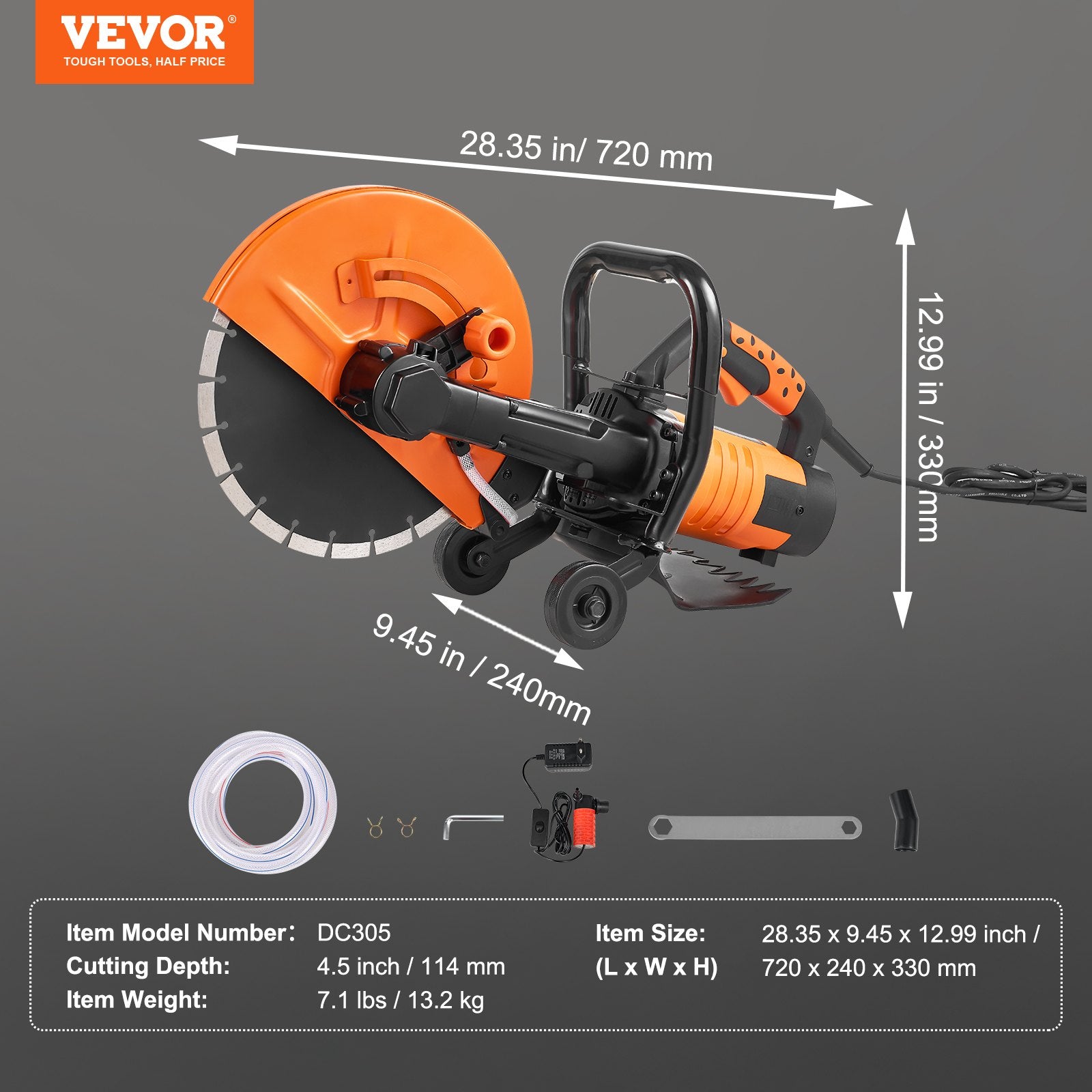30.48cm Electric Concrete Saw Wet/Dry Saw Cutter with Water Pump and Blade