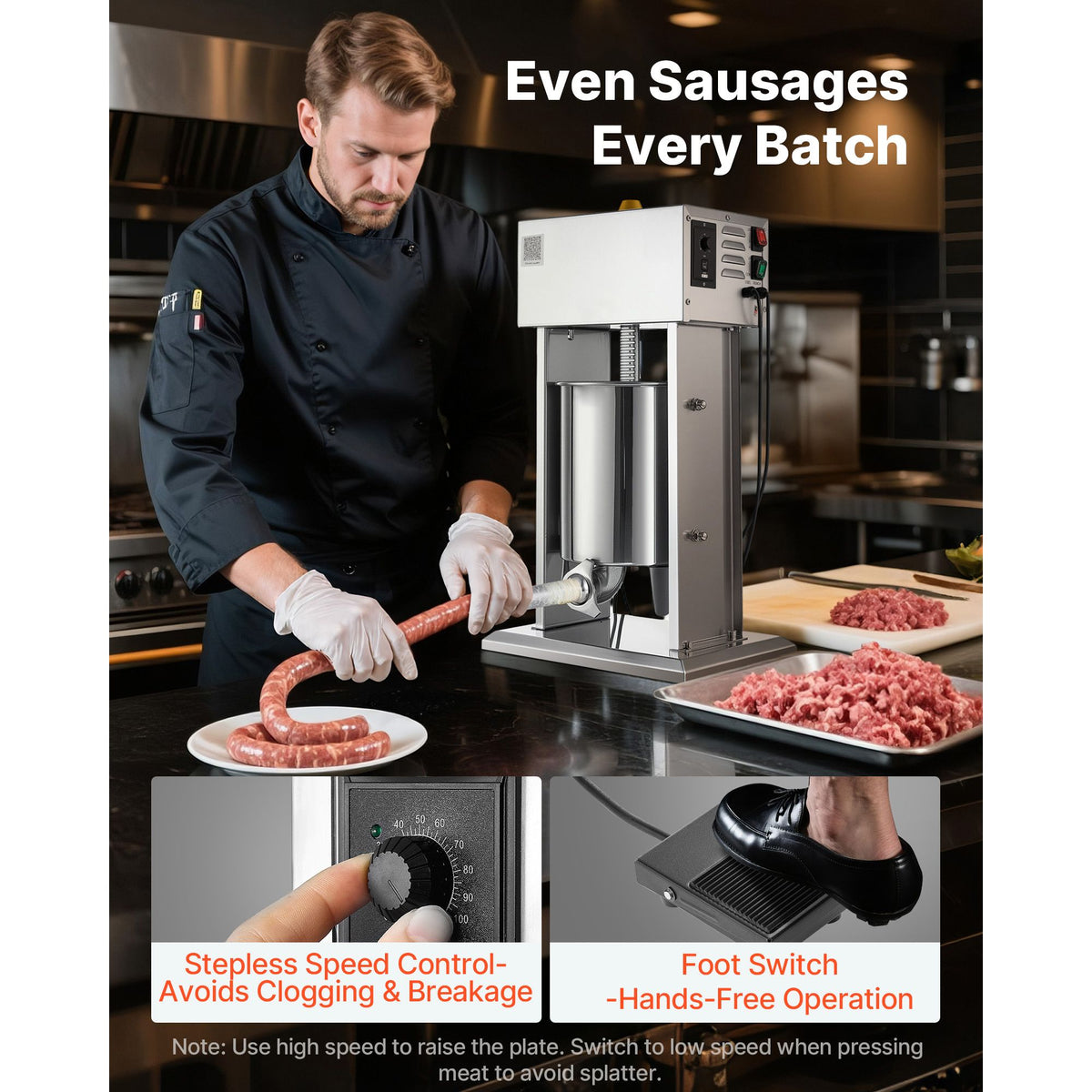 10L Electric Sausage Stuffer Stainless Steel Meat Filler 4 Tubes