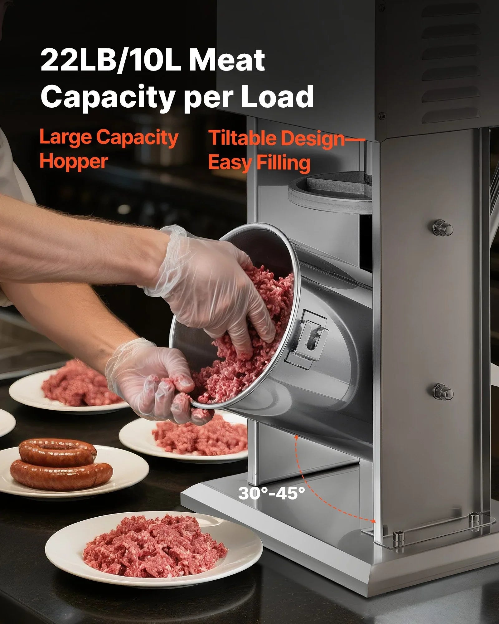 Electric Sausage Stuffer, 22 LBS / 10 L Vertical Meat Stuffer, Stepless Speed Control and Foot Pedal, Stainless Steel Heavy Duty Sausage Filler with 4 Stuffing Tubes, for Commercial & Home Use