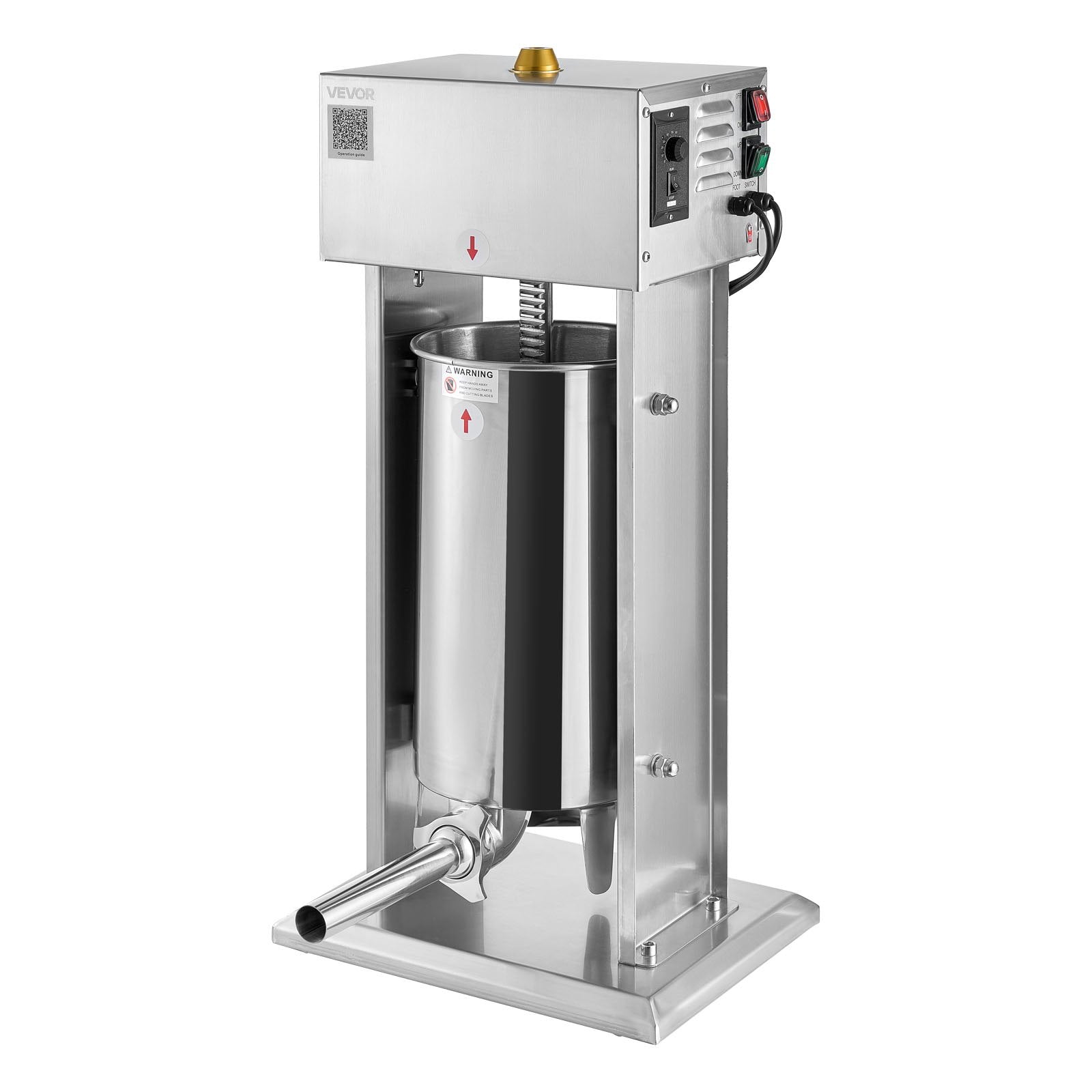 Electric Sausage Stuffer, 33 LBS / 15 L Vertical Meat Stuffer, Stepless Speed Control and Foot Pedal, Stainless Steel Heavy Duty Sausage Filler with 4 Stuffing Tubes, for Commercial & Home Use