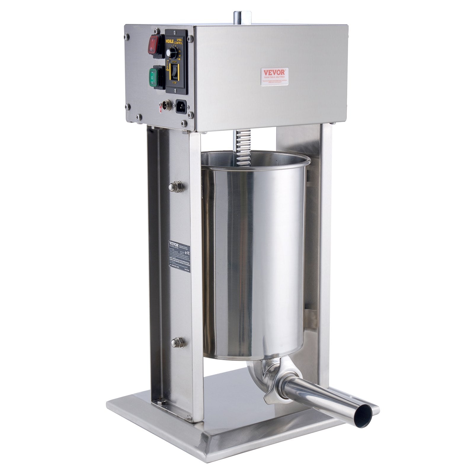 Electric Sausage Stuffer, 12 L / 25 LBS Vertical Meat Stuffer, 200W Motor, Stepless Speed Control and Foot Pedal, Made of Food-grade 304 Stainless Steel, 5 Stuffing Tubes for Home, Commercial