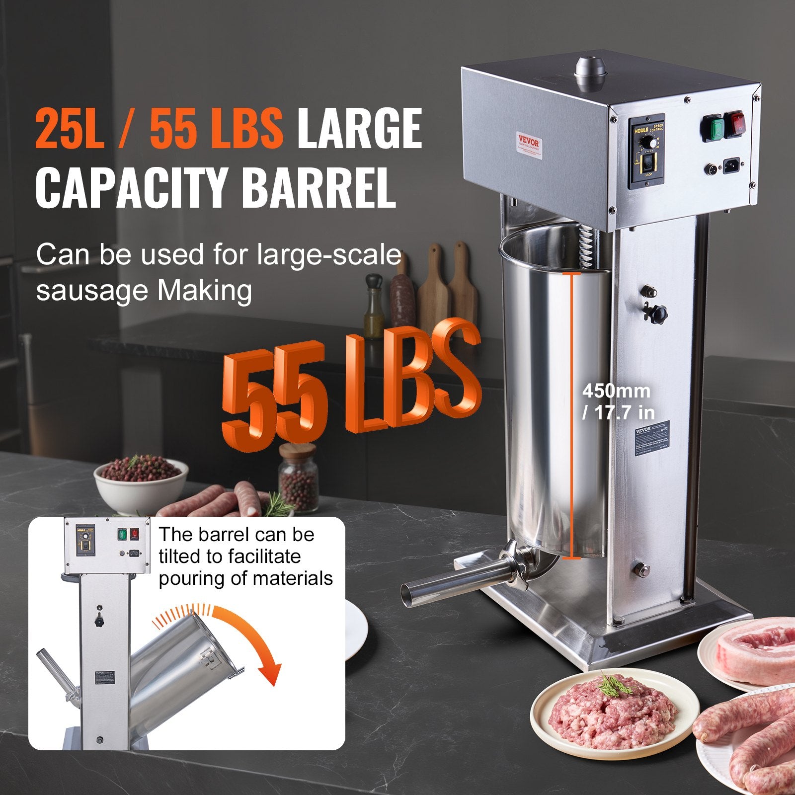 Electric Sausage Stuffer 25 L Vertical Meat Stuffer 304 Stainless Steel