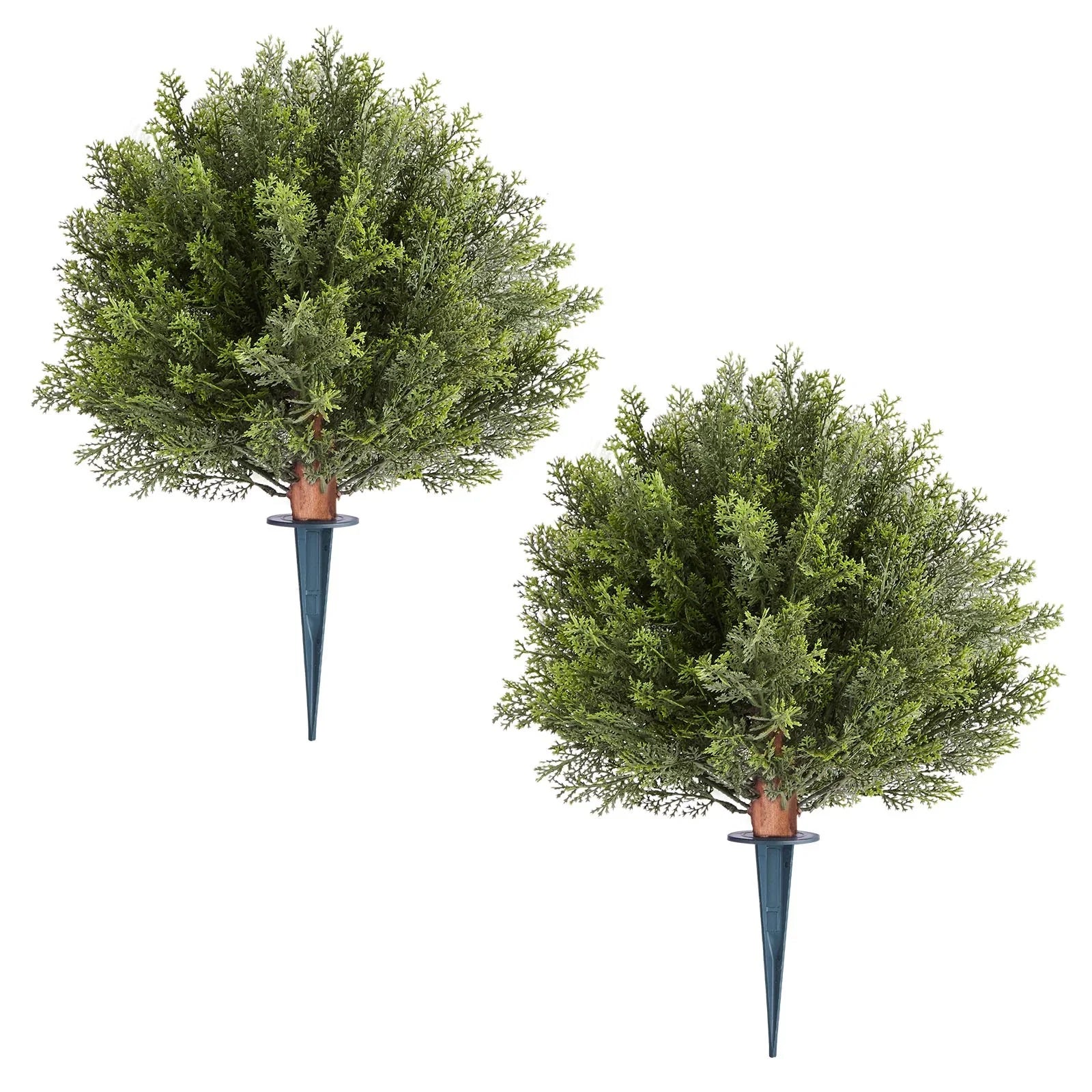 Artificial Topiary Cypress Trees with Ground Spike, 2 Set 406mm Faux Shrubs & Bushes Potted Plants, Fake Silk Tree Look Real for Decor Front Porch Outdoor Indoor Patio Garden Balcony Backyard