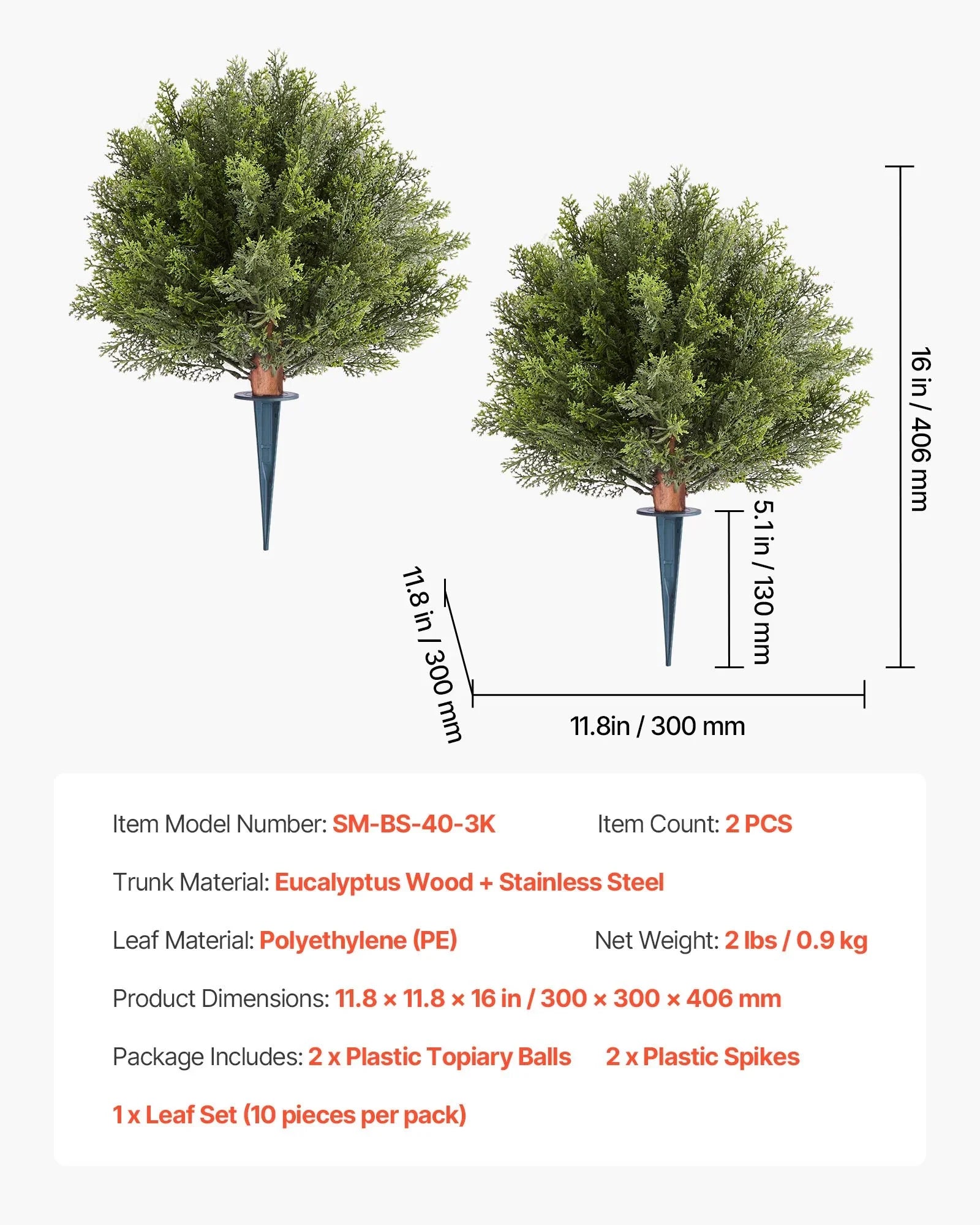 Artificial Topiary Cypress Trees with Ground Spike, 2 Set 406mm Faux Shrubs & Bushes Potted Plants, Fake Silk Tree Look Real for Decor Front Porch Outdoor Indoor Patio Garden Balcony Backyard