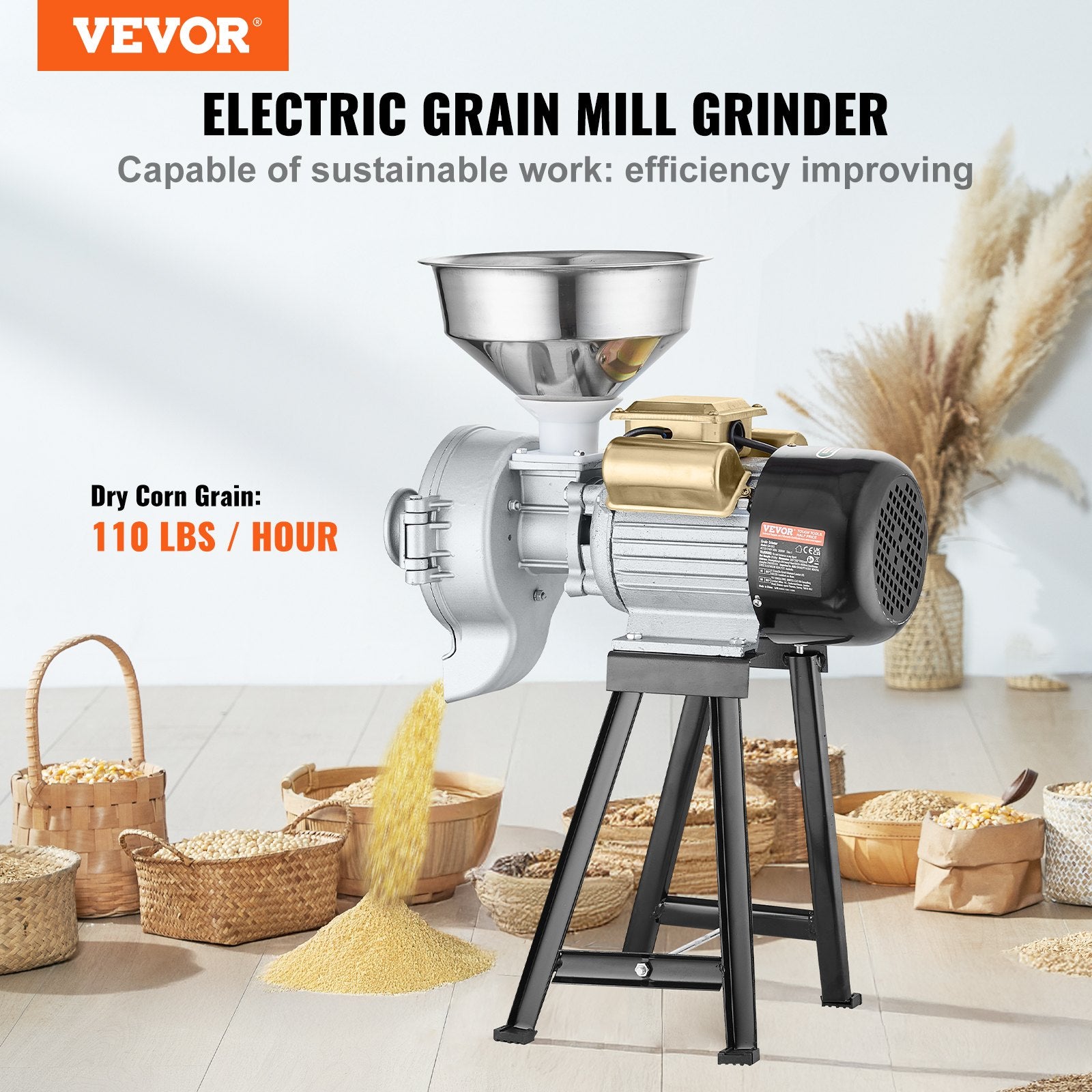 3000W Electric Grain Grinder Corn Wheat Flour Cereal Mill Wet & Dry