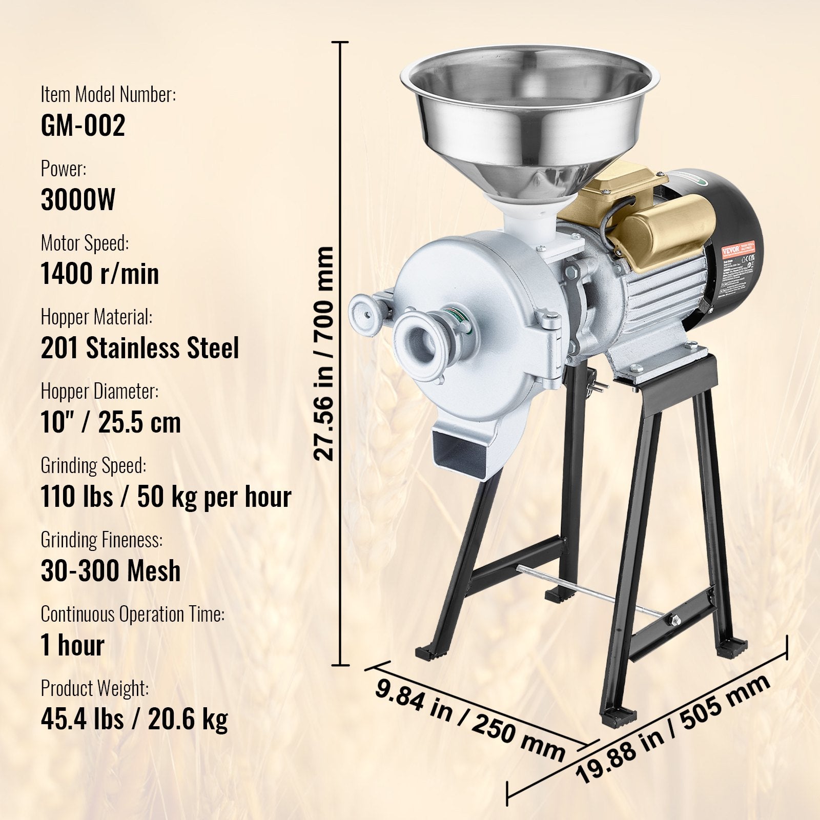 3000W Electric Grain Grinder Corn Wheat Flour Cereal Mill Wet & Dry