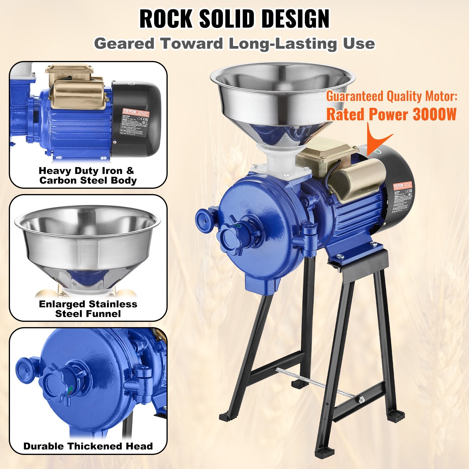 3000W Electric Grain Grinder Corn Wheat Flour Cereal Mill Dry Grinder