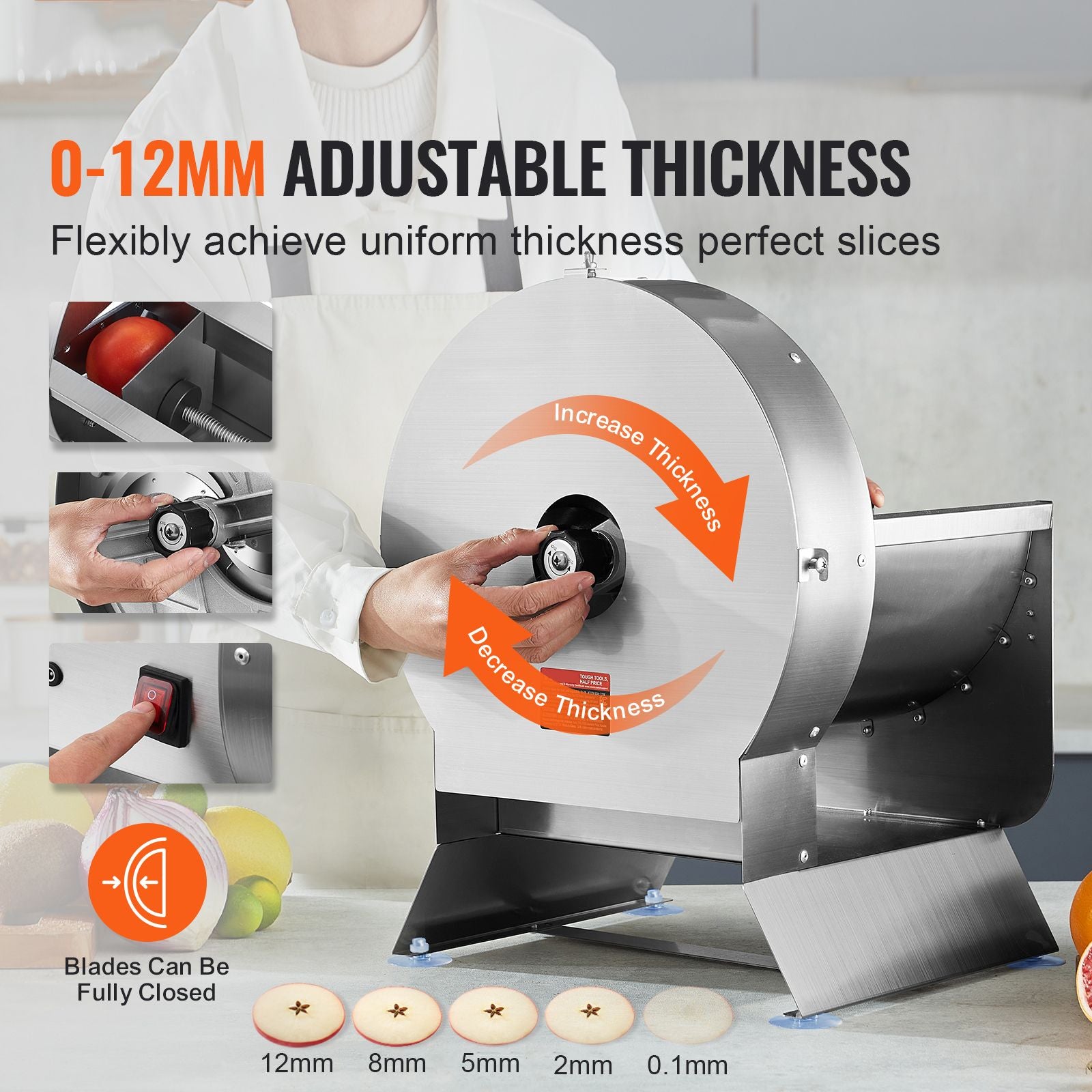 Electric Vegetable Slicer Machine Stainless Steel Adjustable Thickness Cutter 12mm