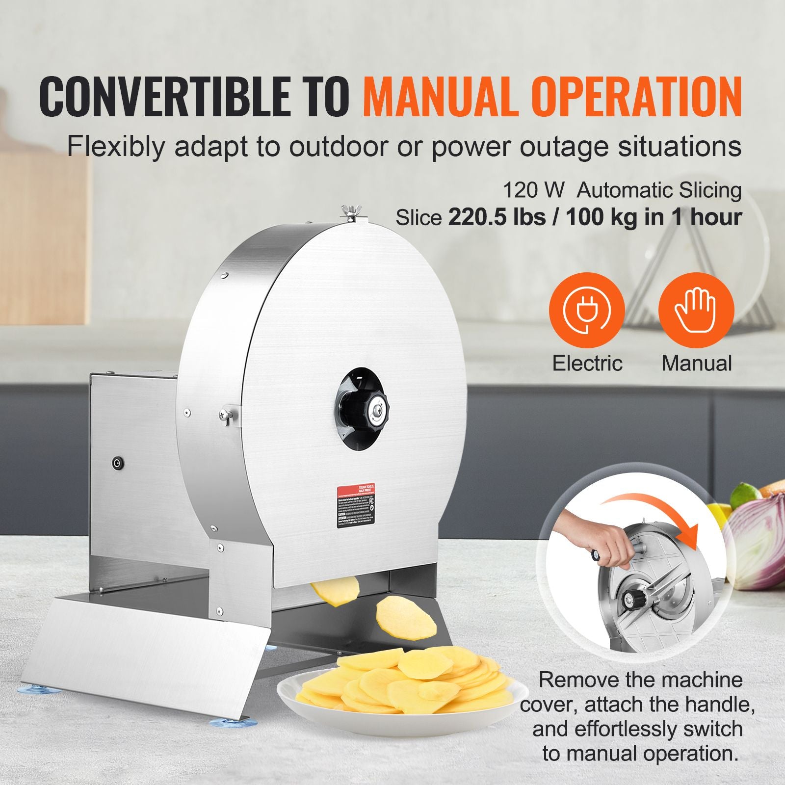 Electric Vegetable Slicer Machine Stainless Steel Adjustable Thickness Cutter 12mm