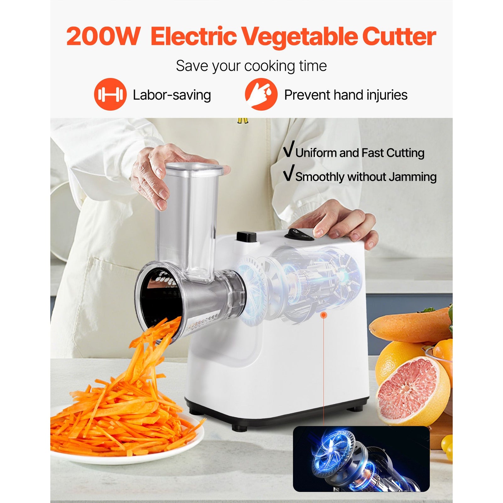 Electric Cheese Grater Salad Maker, 200W Salad Shooter, Electric Vegetable Slicer Shredder Chopper for Fruits with 5 Attachments, Stainless Steel Food Cutter for Vegetables, and Cheeses